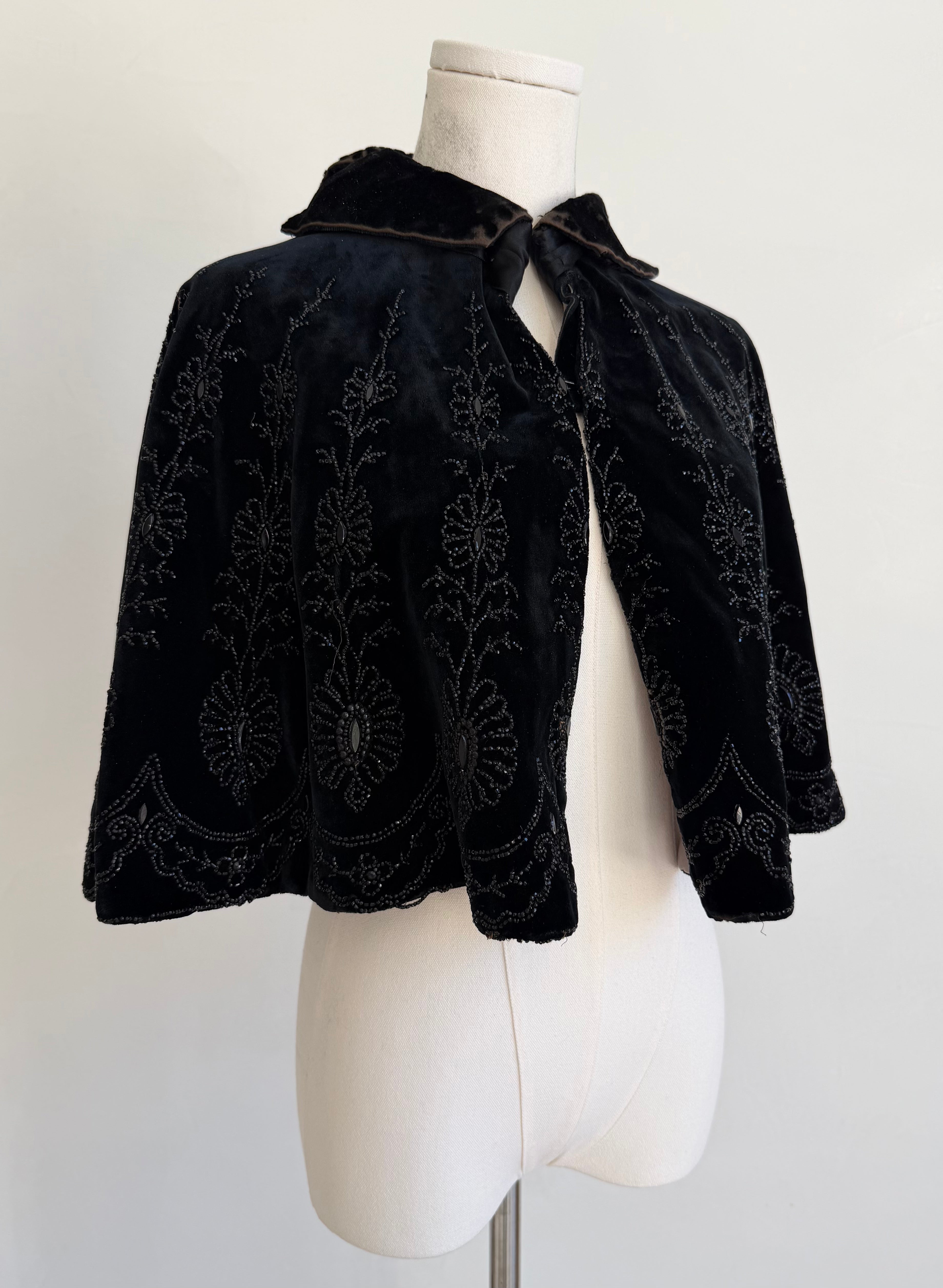 Edwardian Black Velvet Capelet with Bead Embellishment