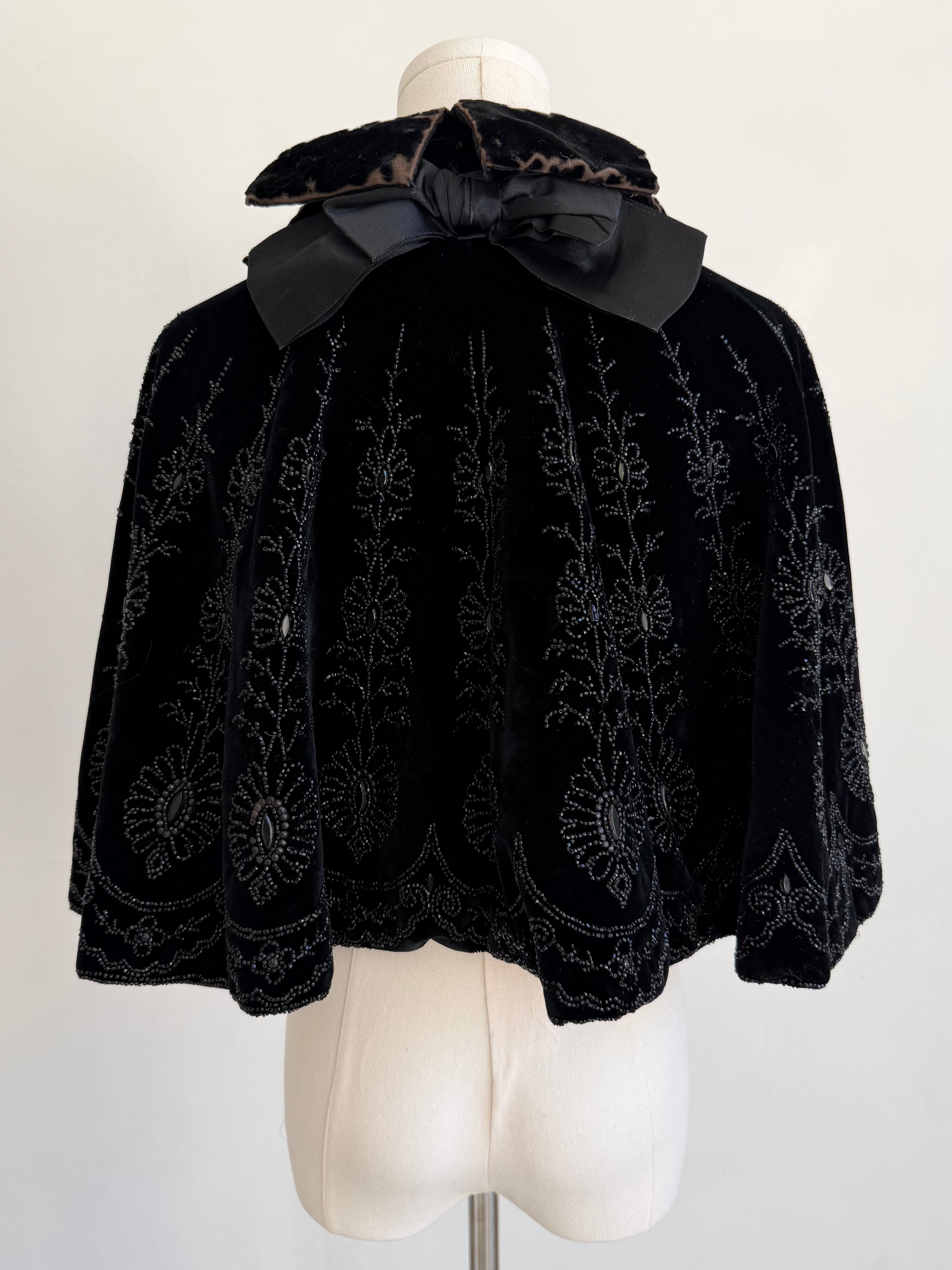 Edwardian Black Velvet Capelet with Bead Embellishment