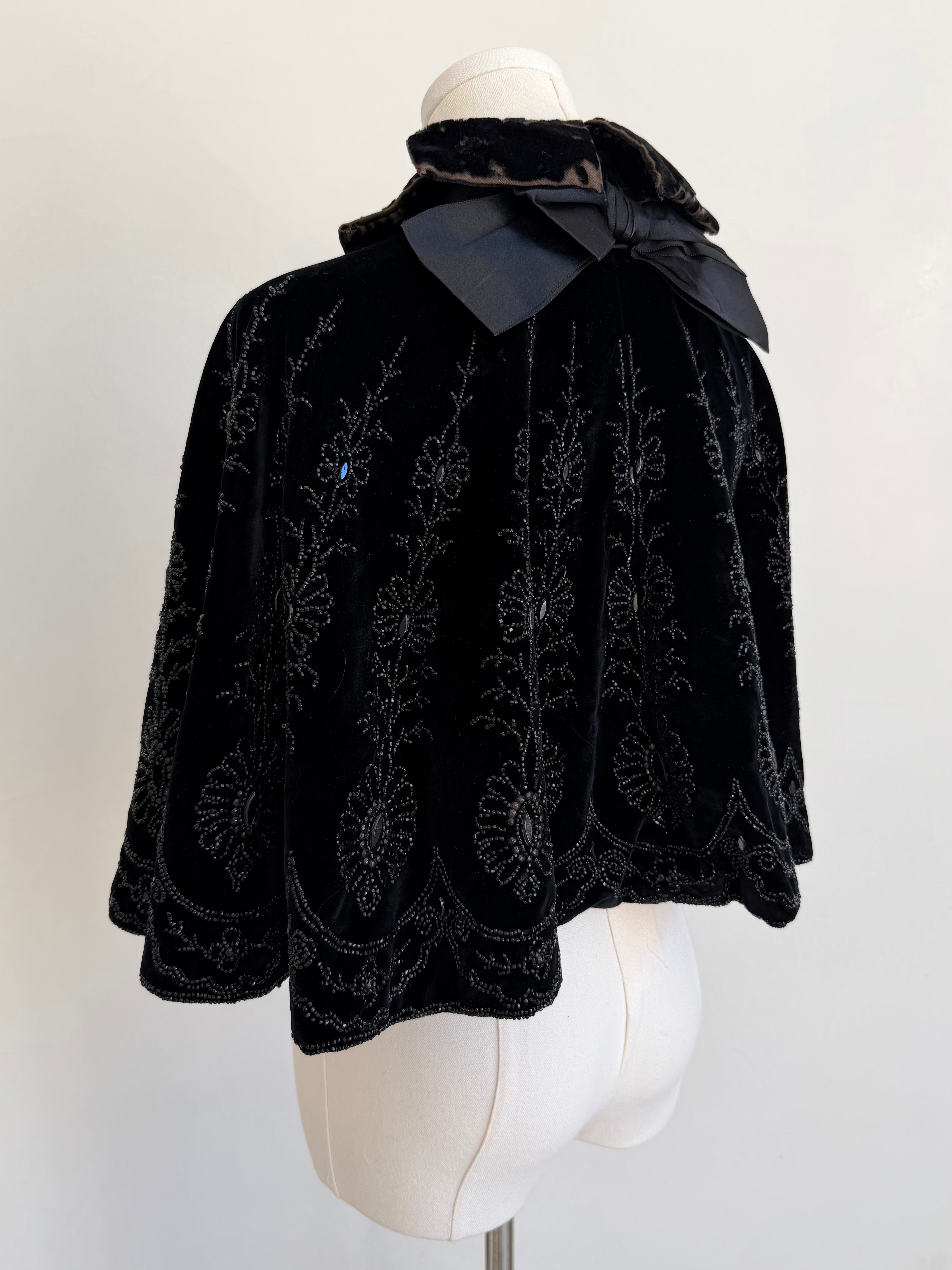 Edwardian Black Velvet Capelet with Bead Embellishment
