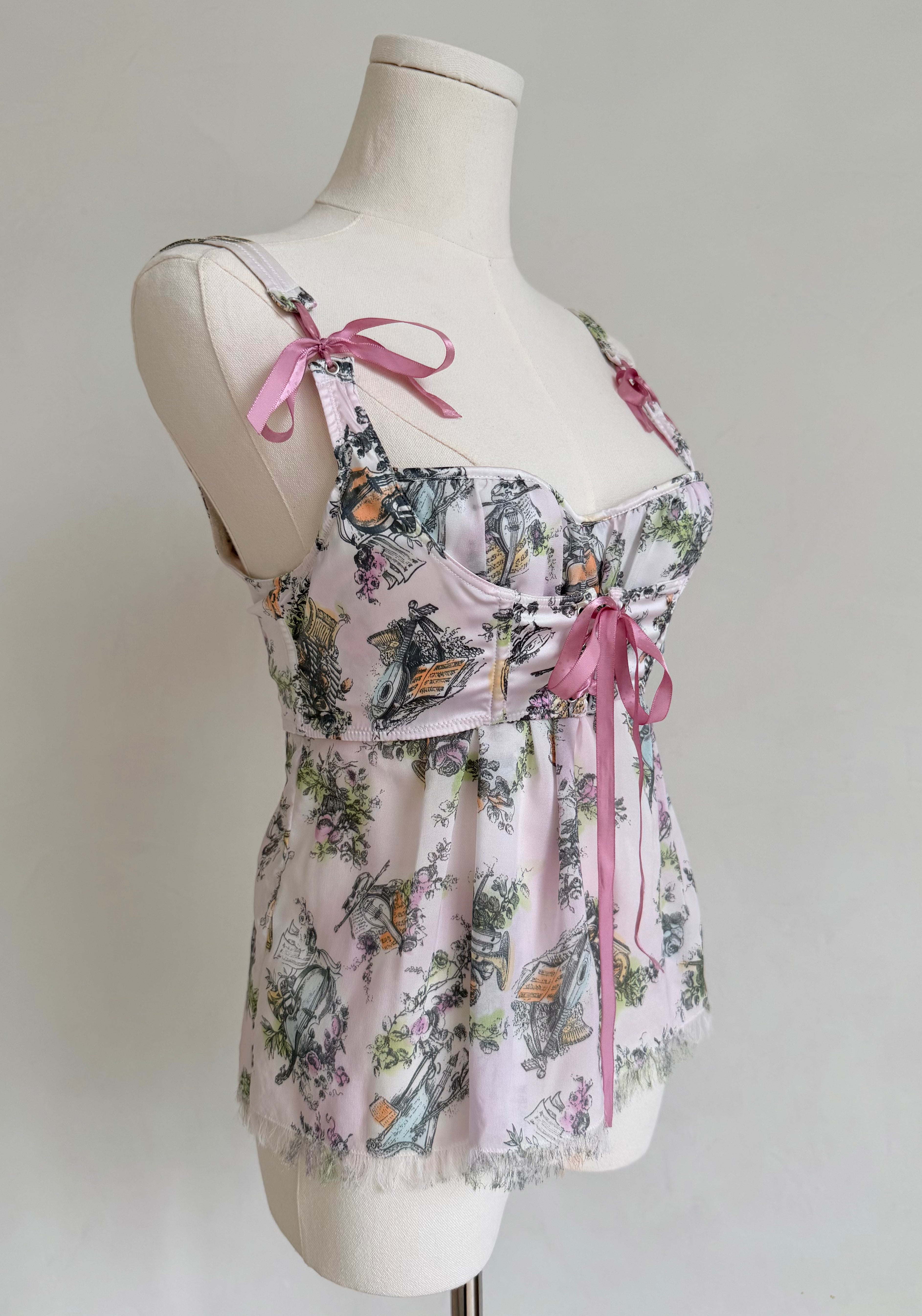 Lavender Sheer “Boudoir Toile” Ribbon Corset Top