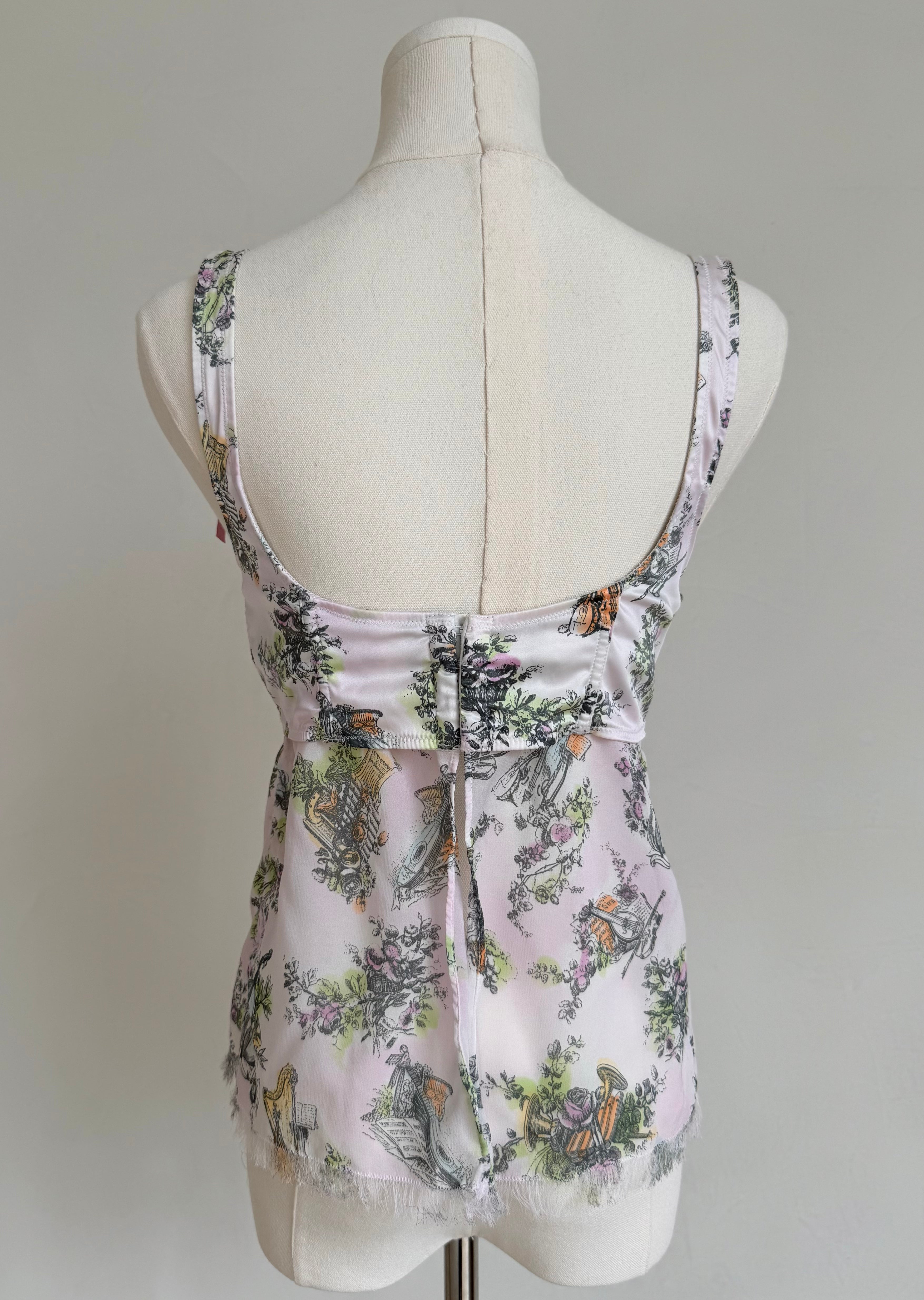 Lavender Sheer “Boudoir Toile” Ribbon Corset Top