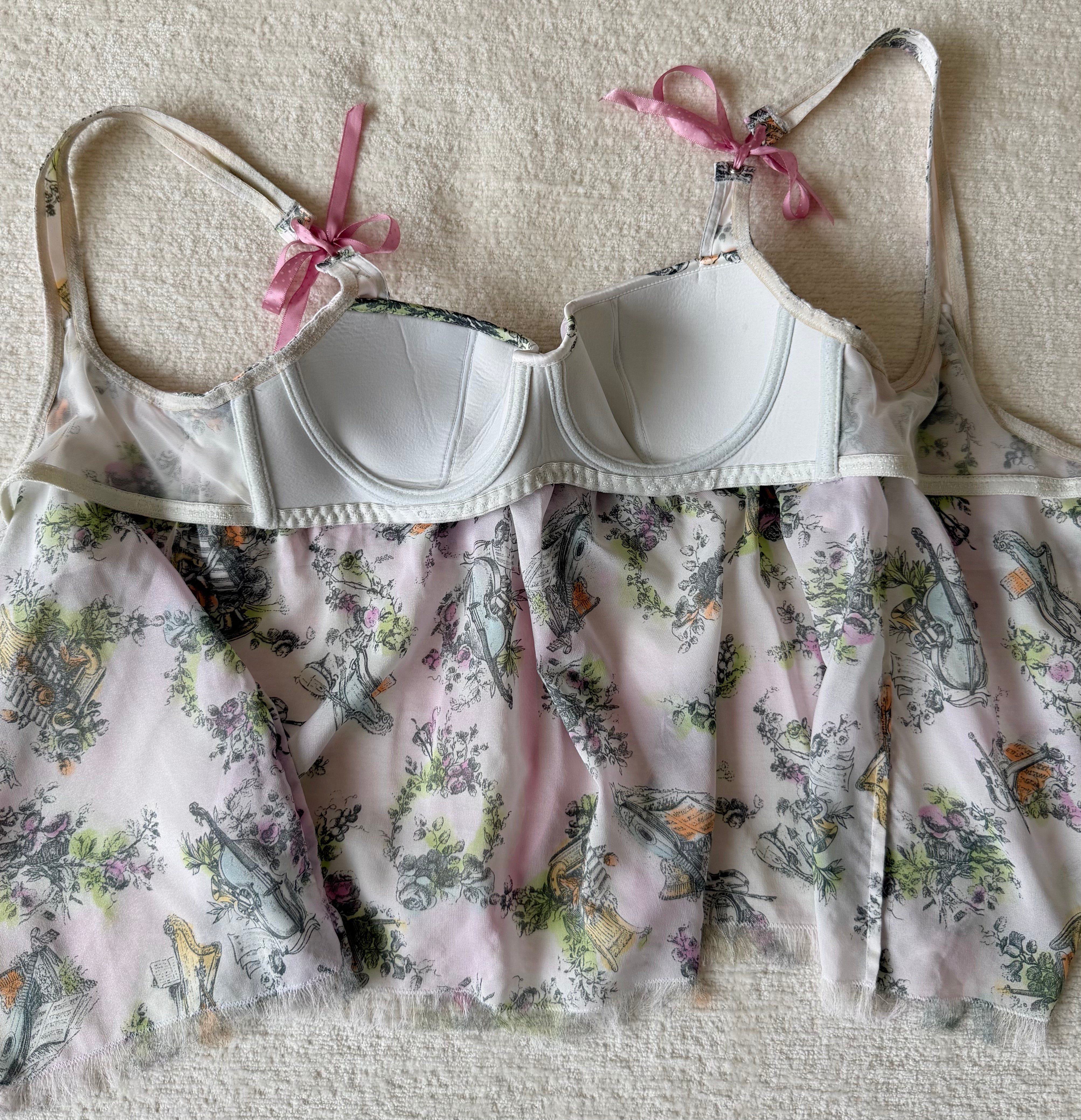Lavender Sheer “Boudoir Toile” Ribbon Corset Top