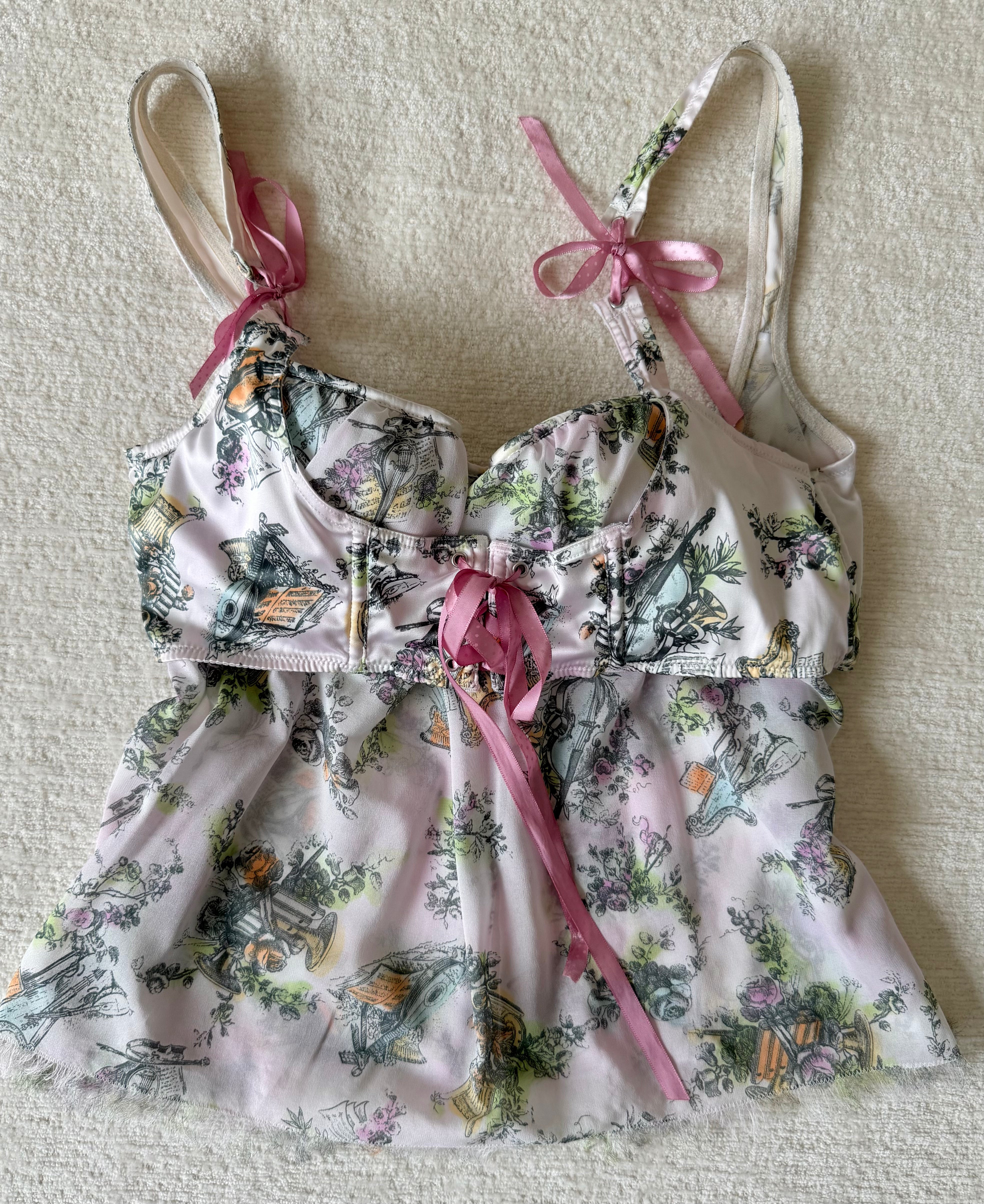 Lavender Sheer “Boudoir Toile” Ribbon Corset Top