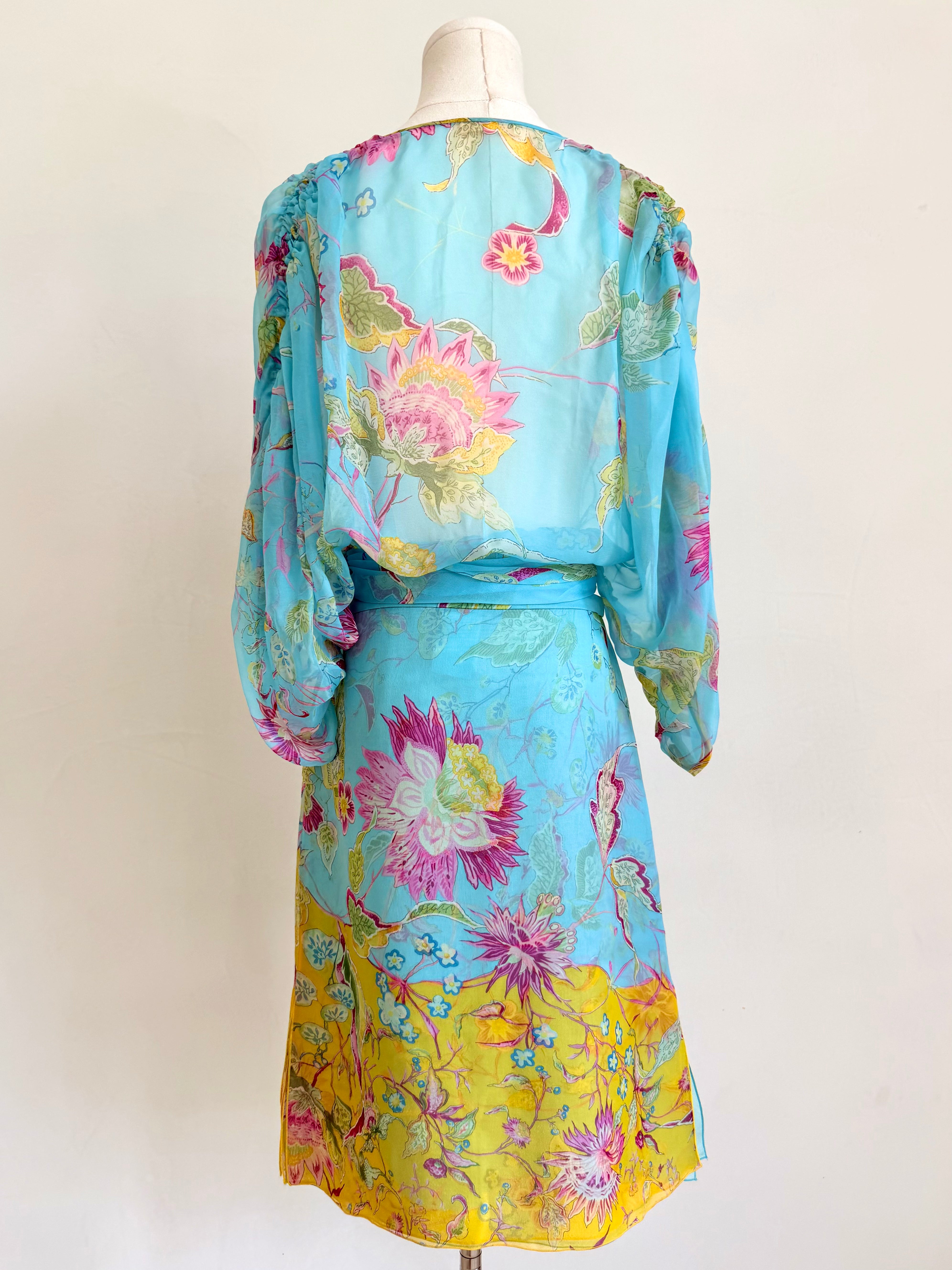 S/S 2004 Blue Floral Wrap Top and Skirt Set