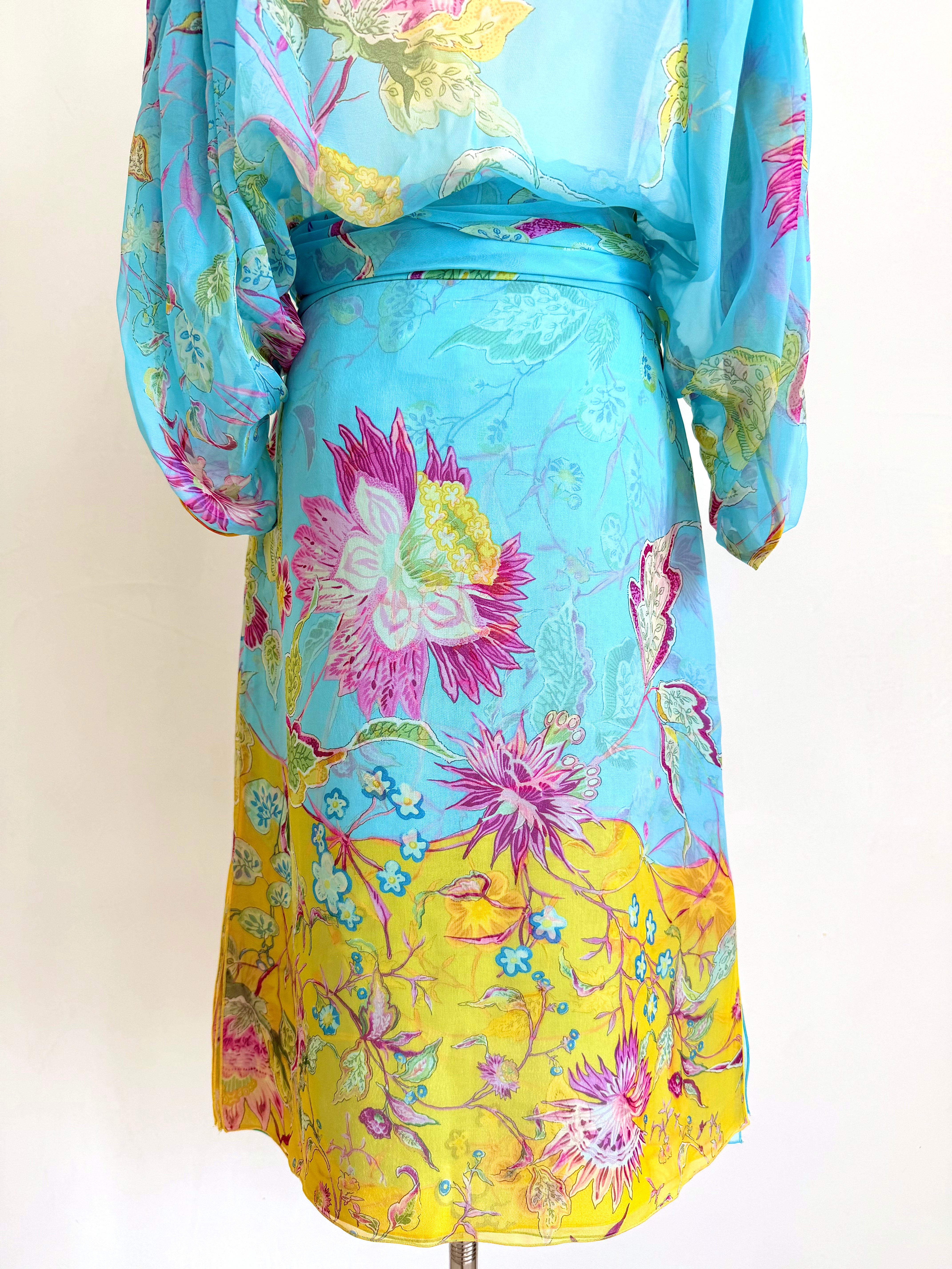 S/S 2004 Blue Floral Wrap Top and Skirt Set