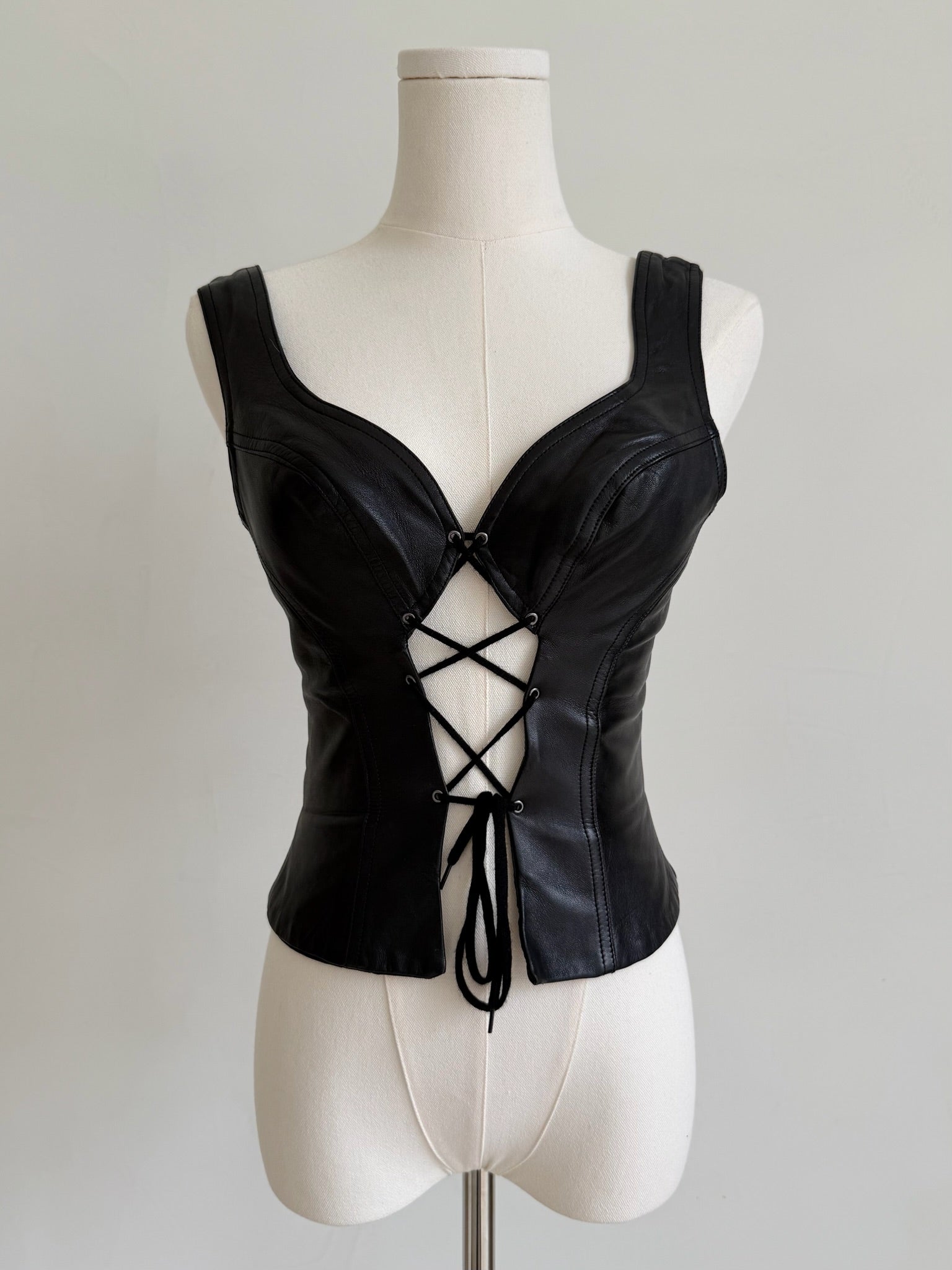 Black Leather Lace Up Top