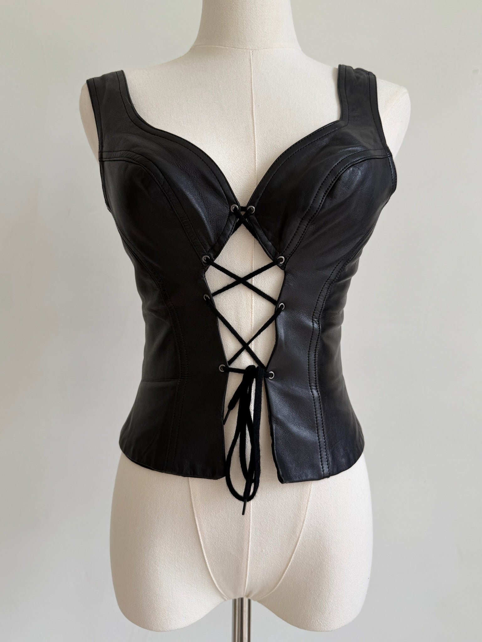 Black Leather Lace Up Top