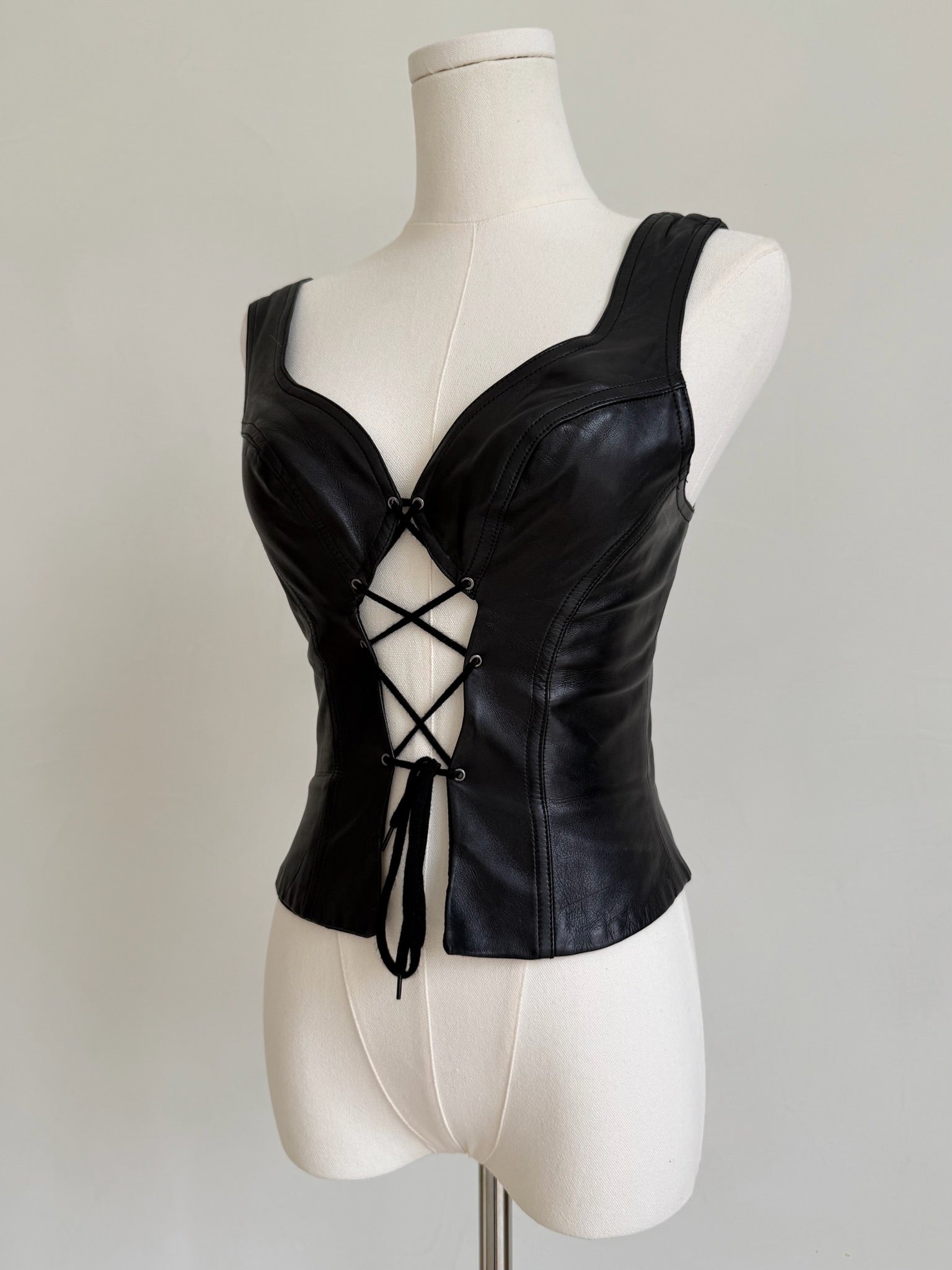 Black Leather Lace Up Top