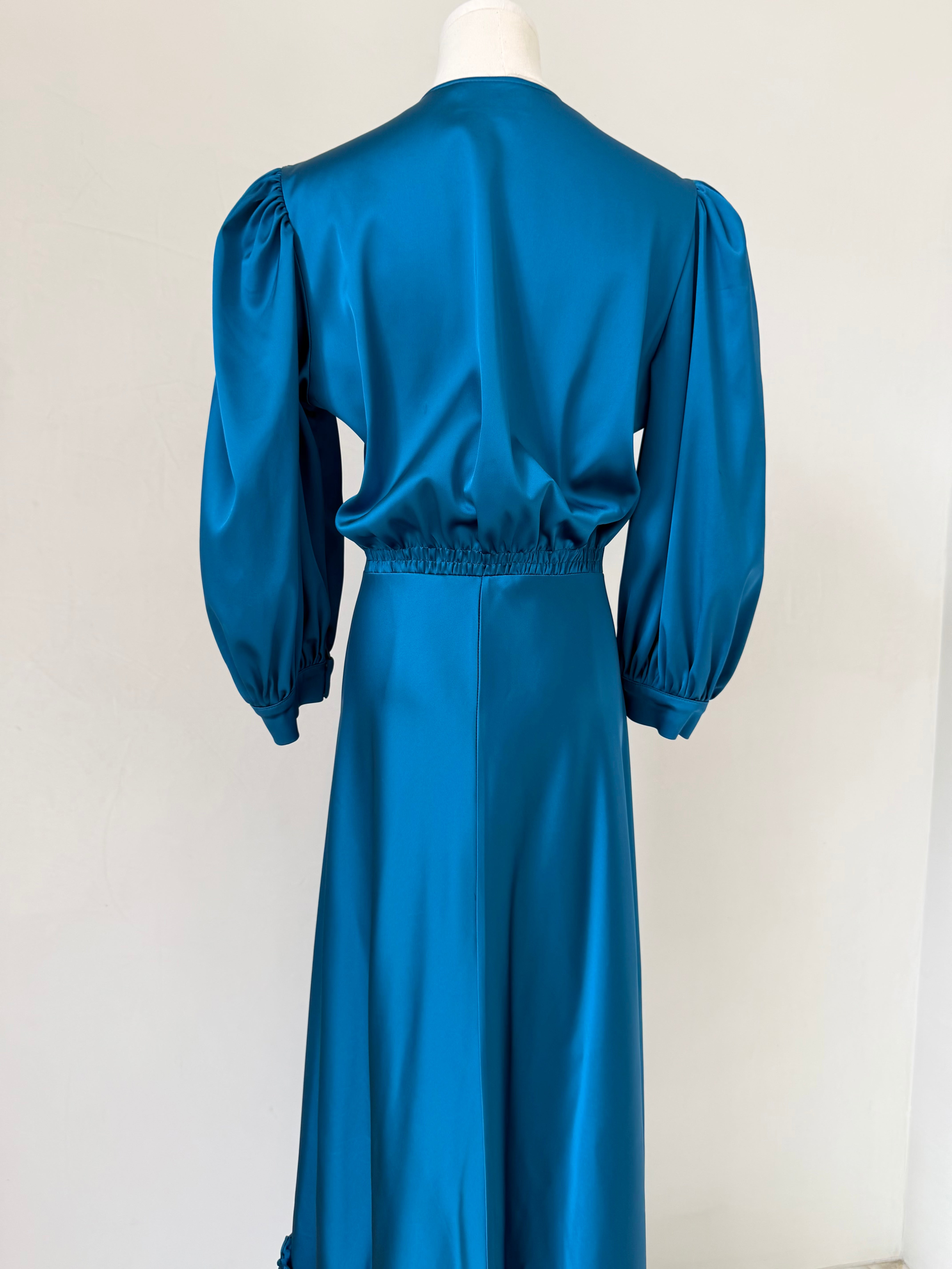 Teal Smocked Shoulder Button Down Dress