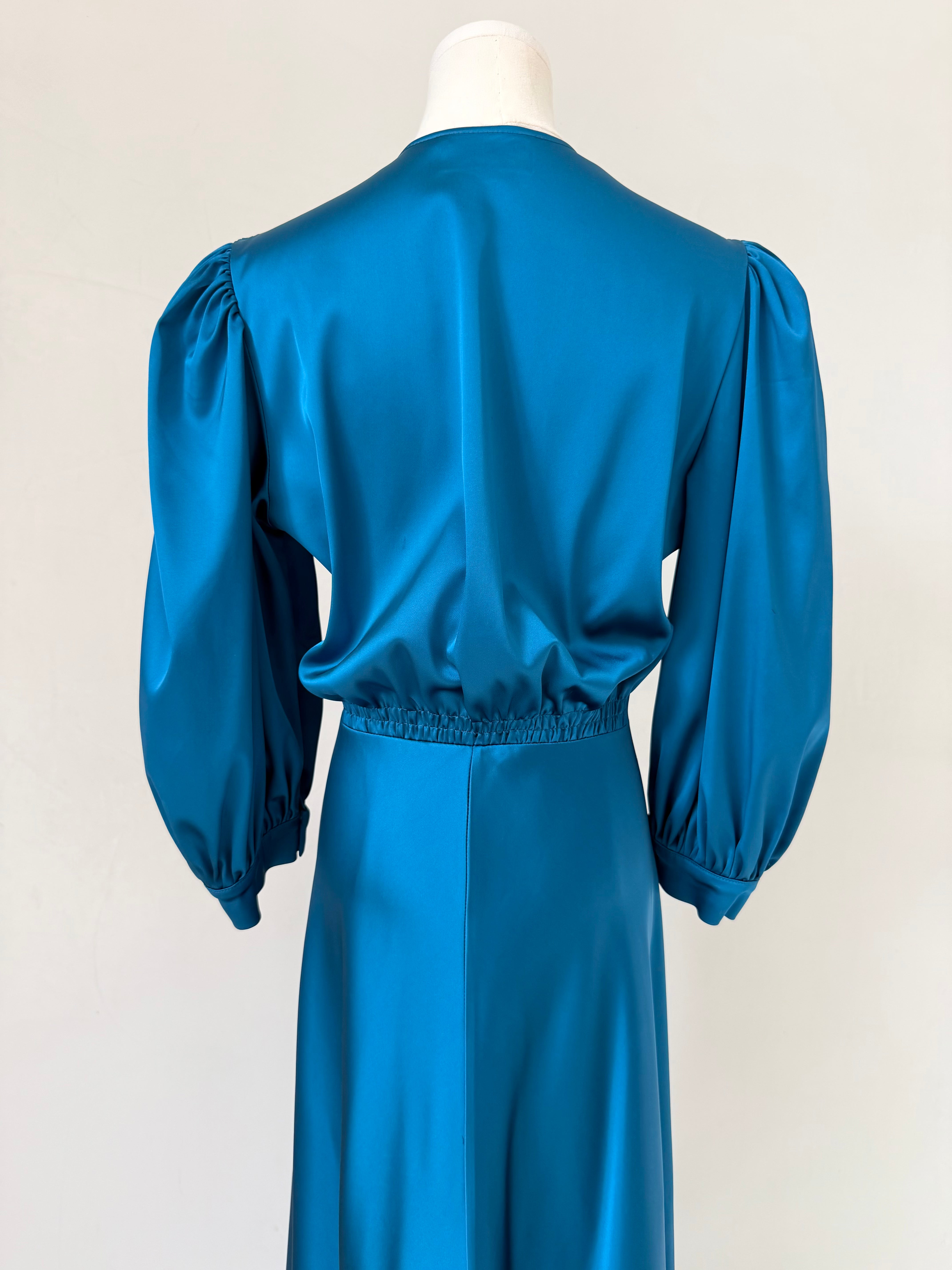 Teal Smocked Shoulder Button Down Dress