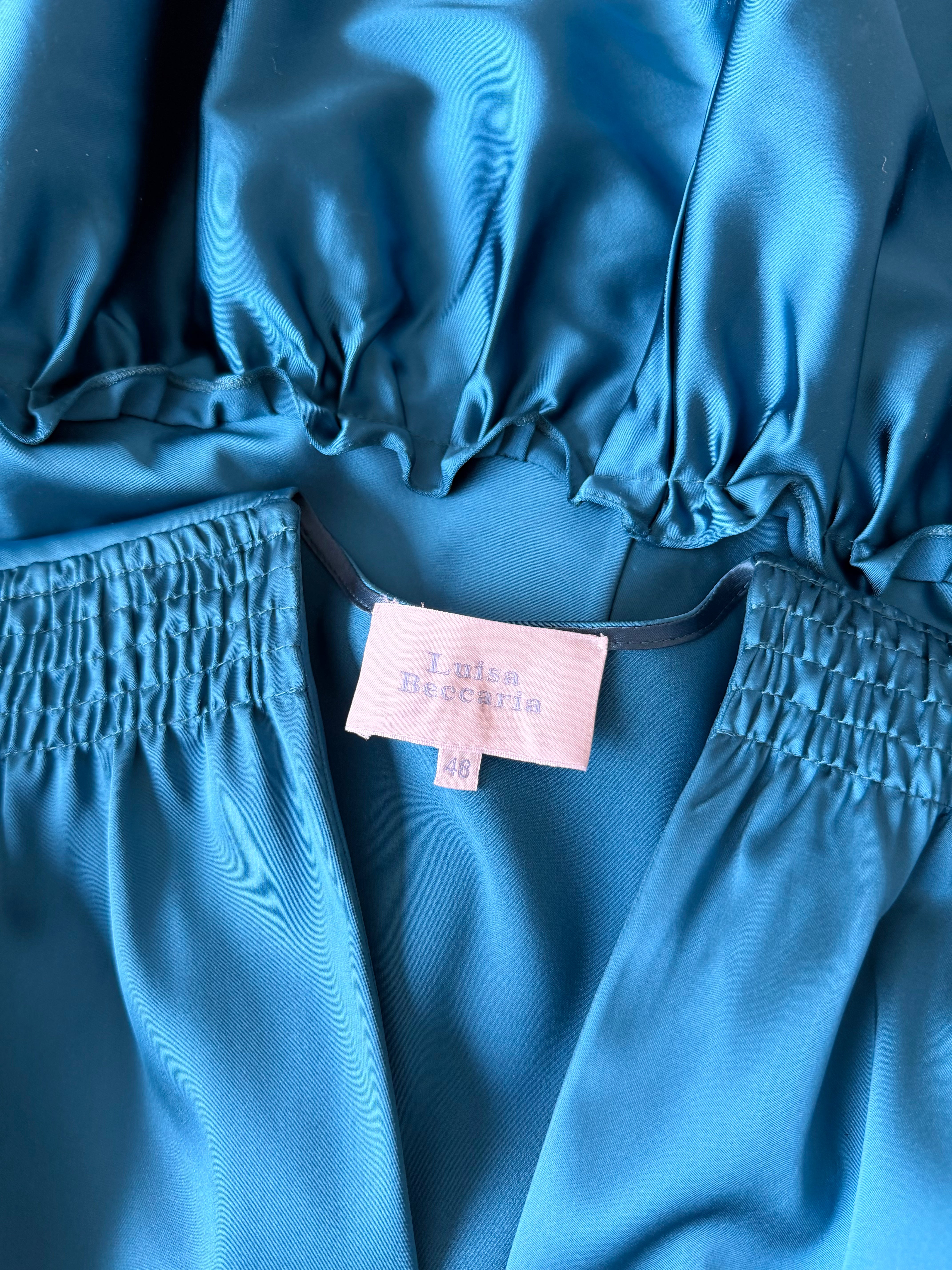 Teal Smocked Shoulder Button Down Dress