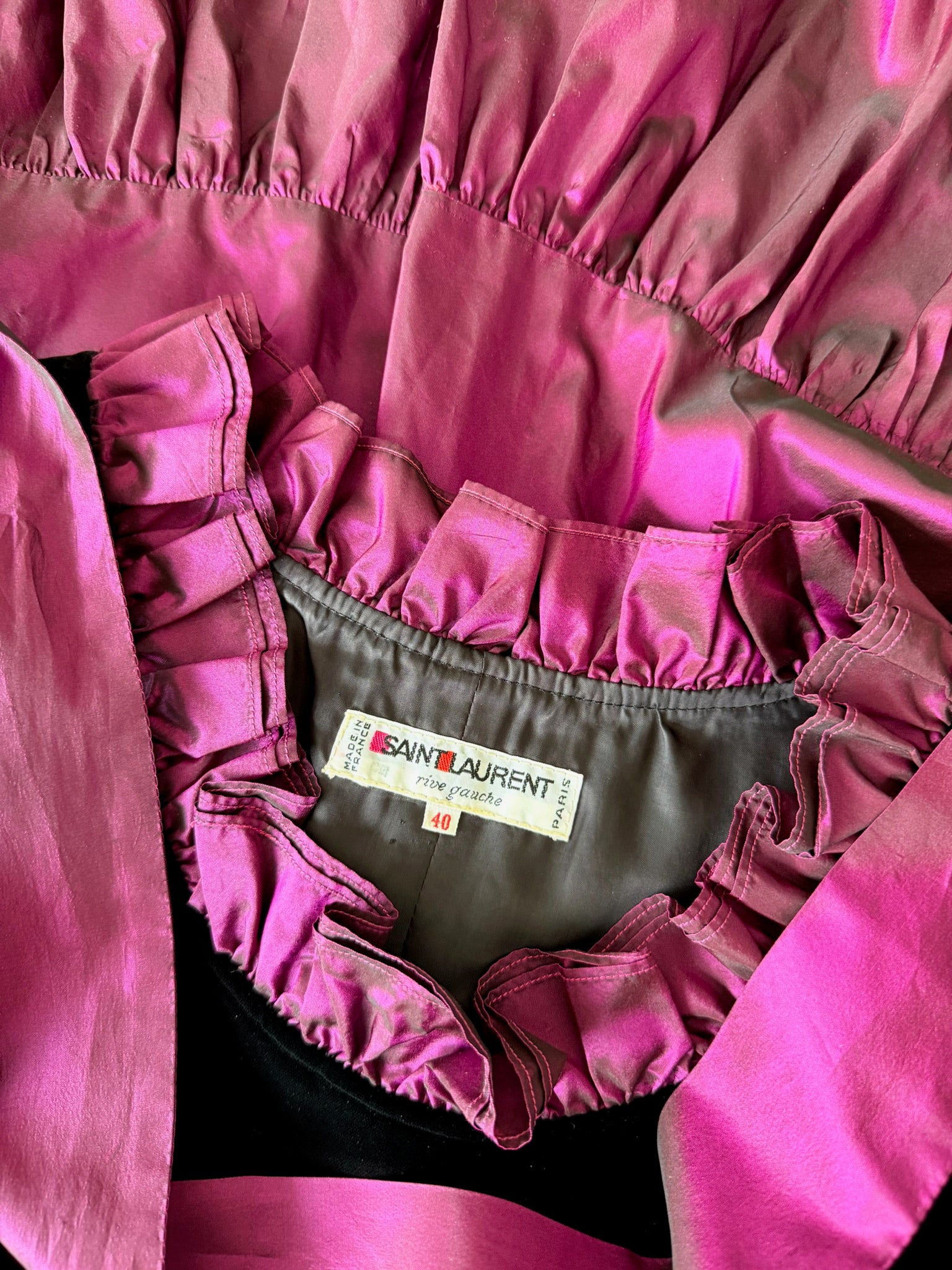 F/W 1982 Black Wool & Burgundy Silk Tie-Neck Dress