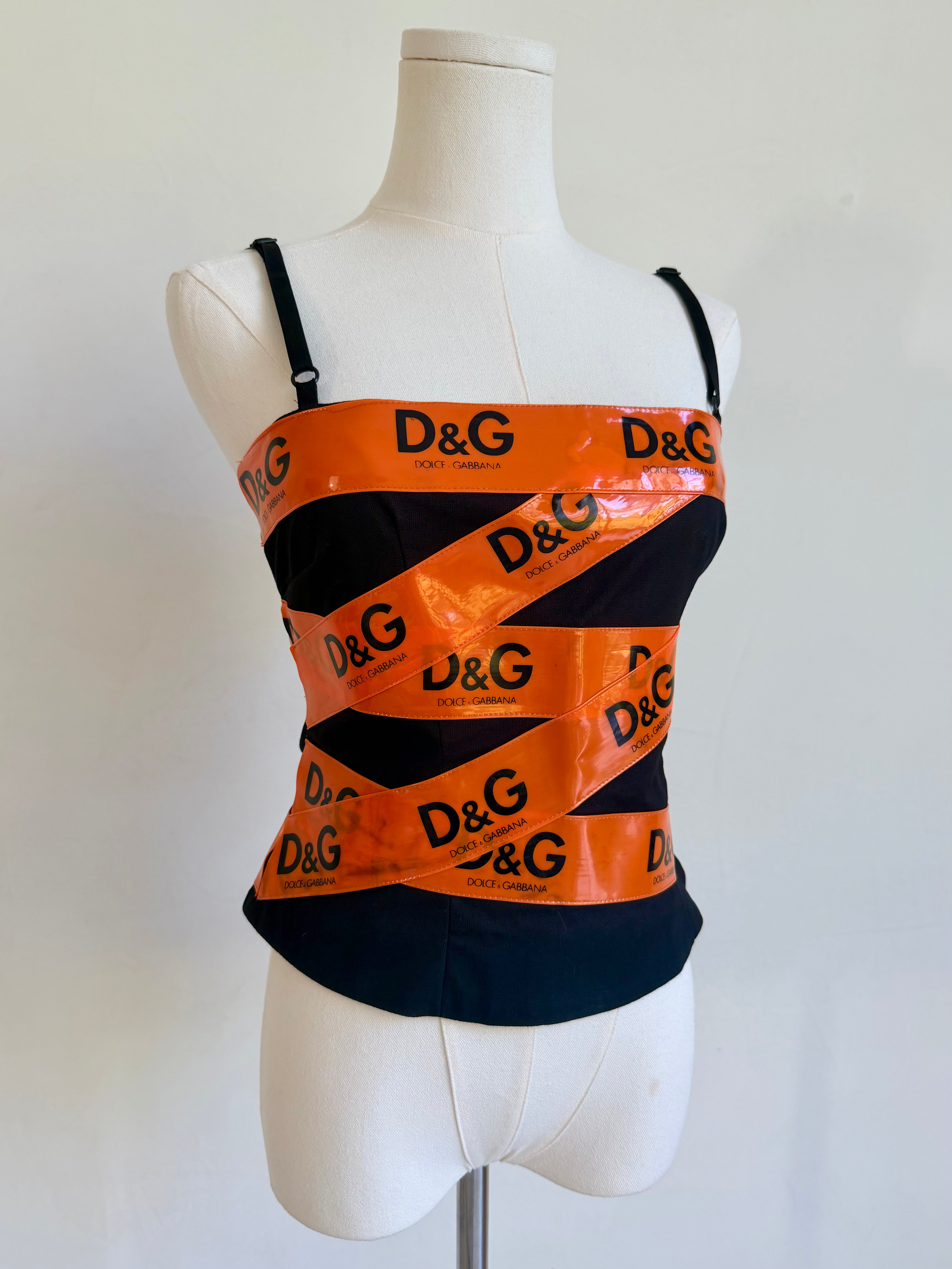 S/S 2001 Black & Orange Logo Tape Top