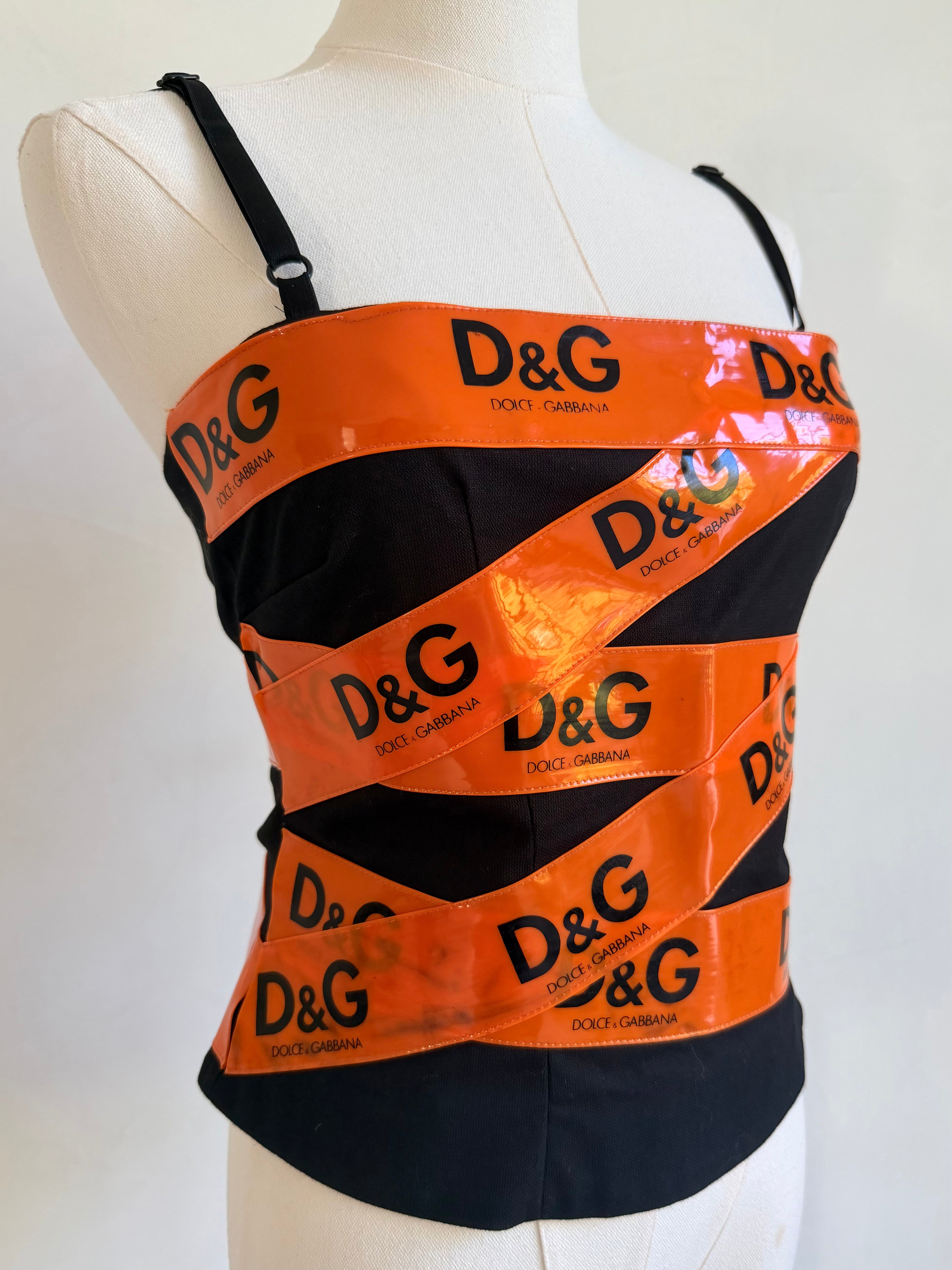 S/S 2001 Black & Orange Logo Tape Top
