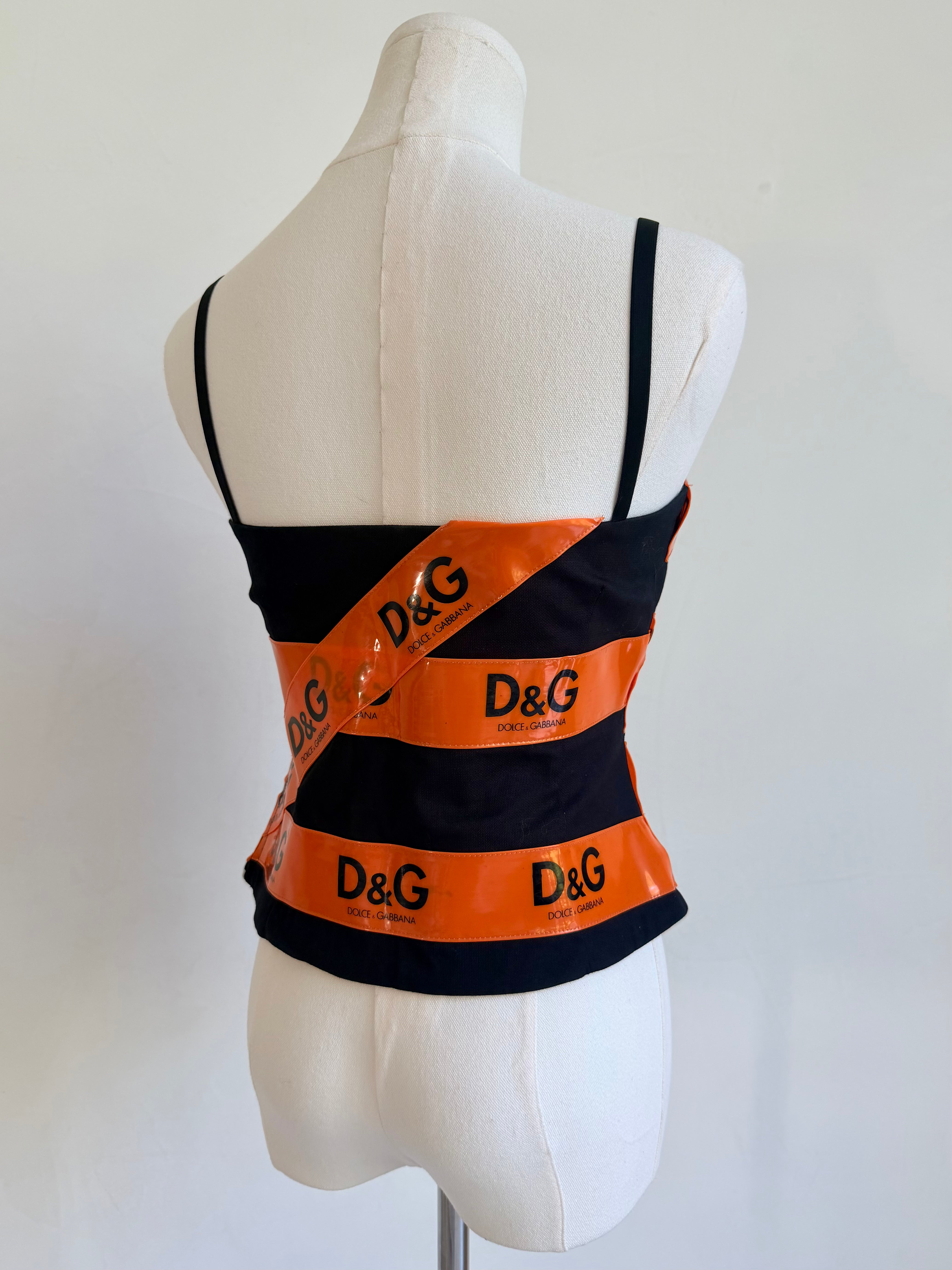 S/S 2001 Black & Orange Logo Tape Top
