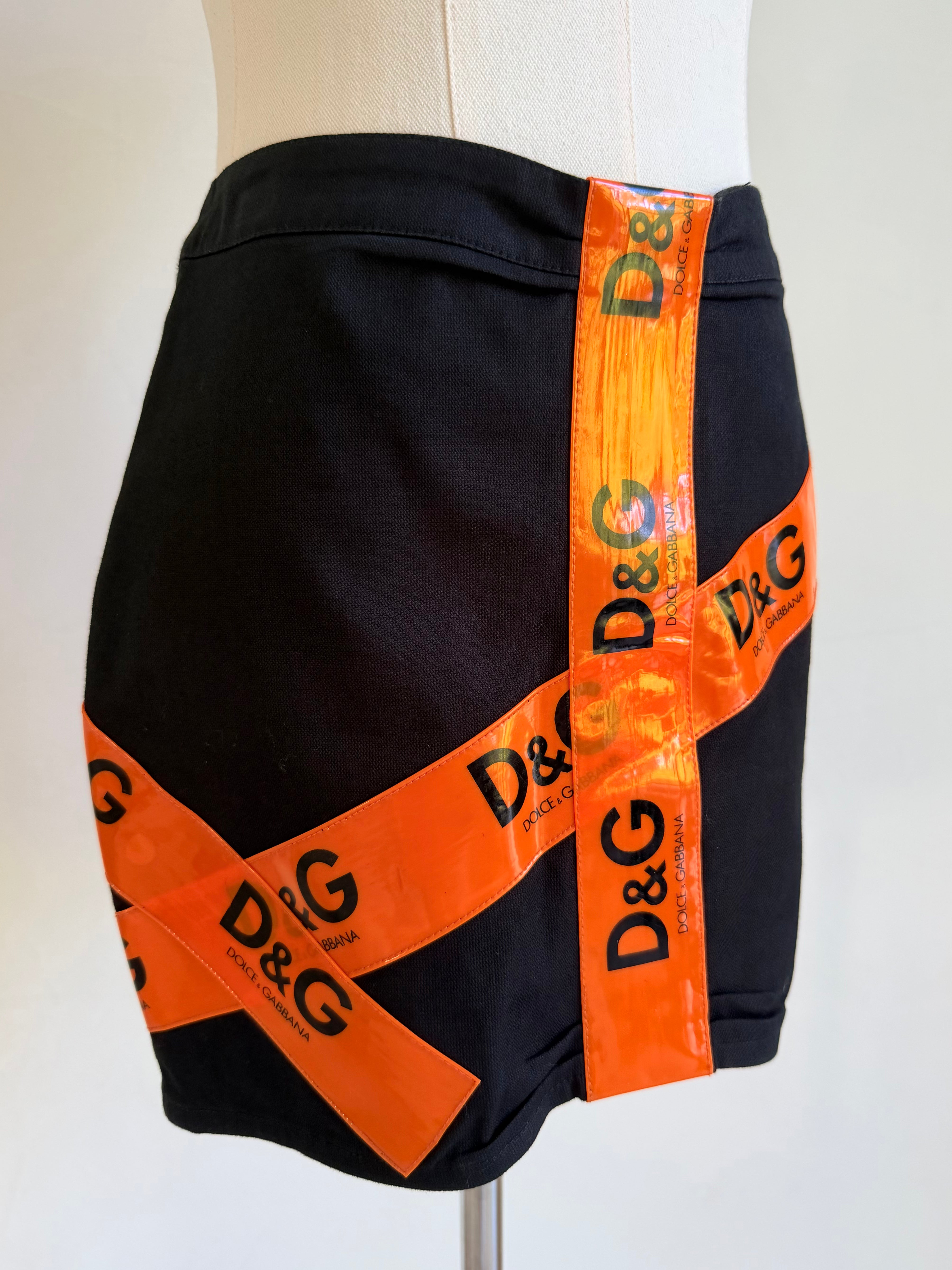 S/S 2001 Black & Orange Logo Tape Skirt