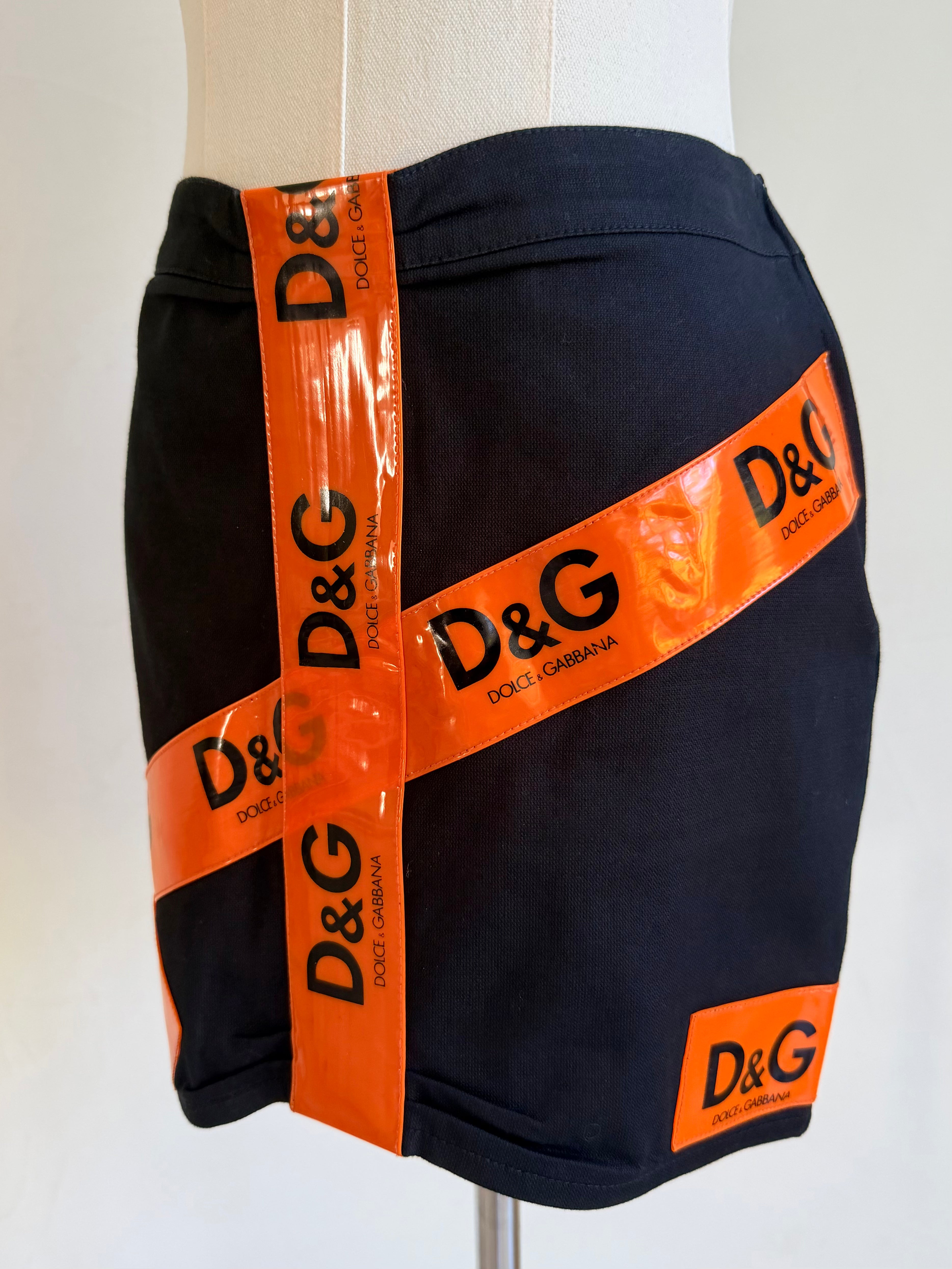 S/S 2001 Black & Orange Logo Tape Skirt