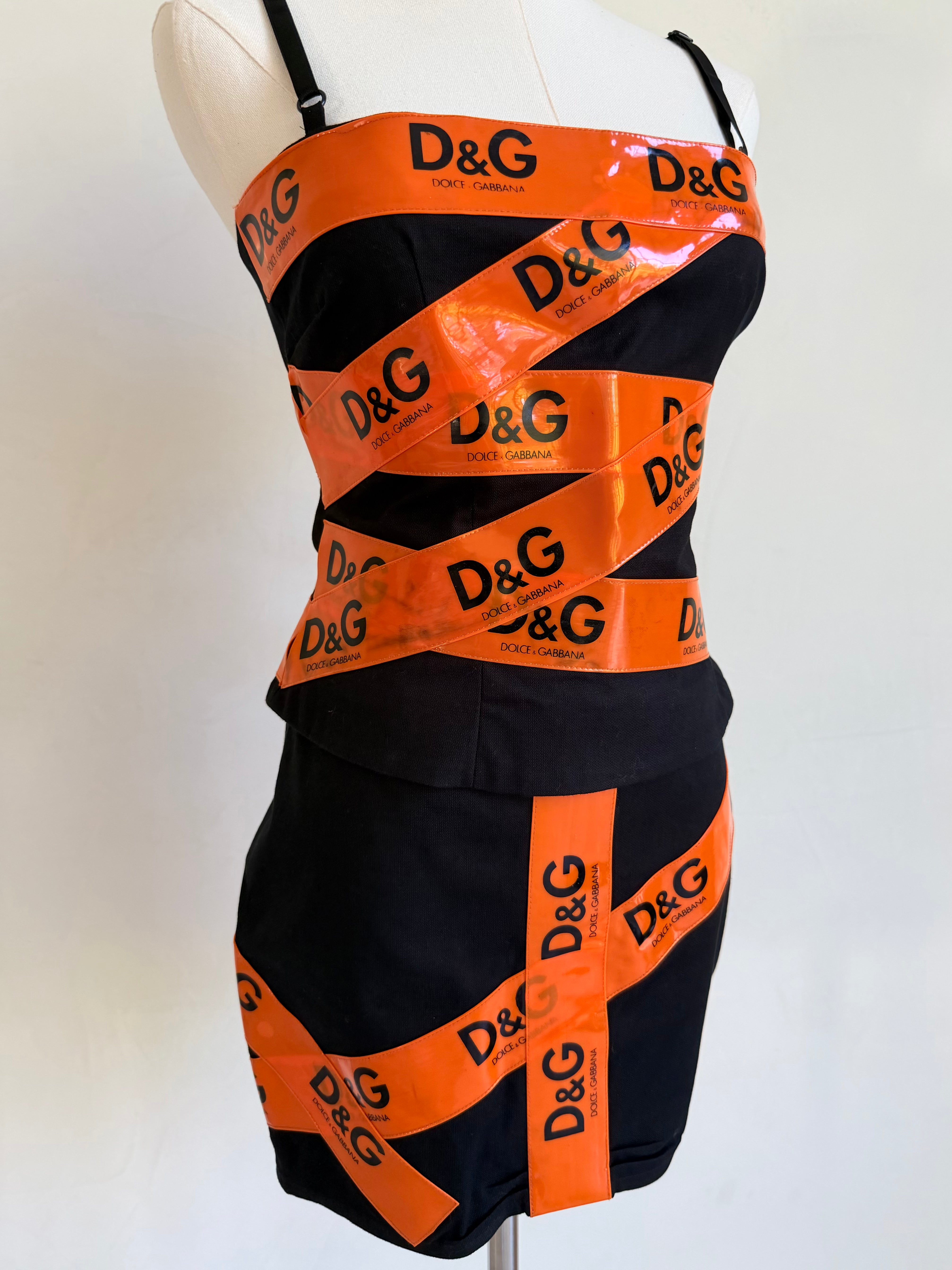 S/S 2001 Black & Orange Logo Tape Skirt