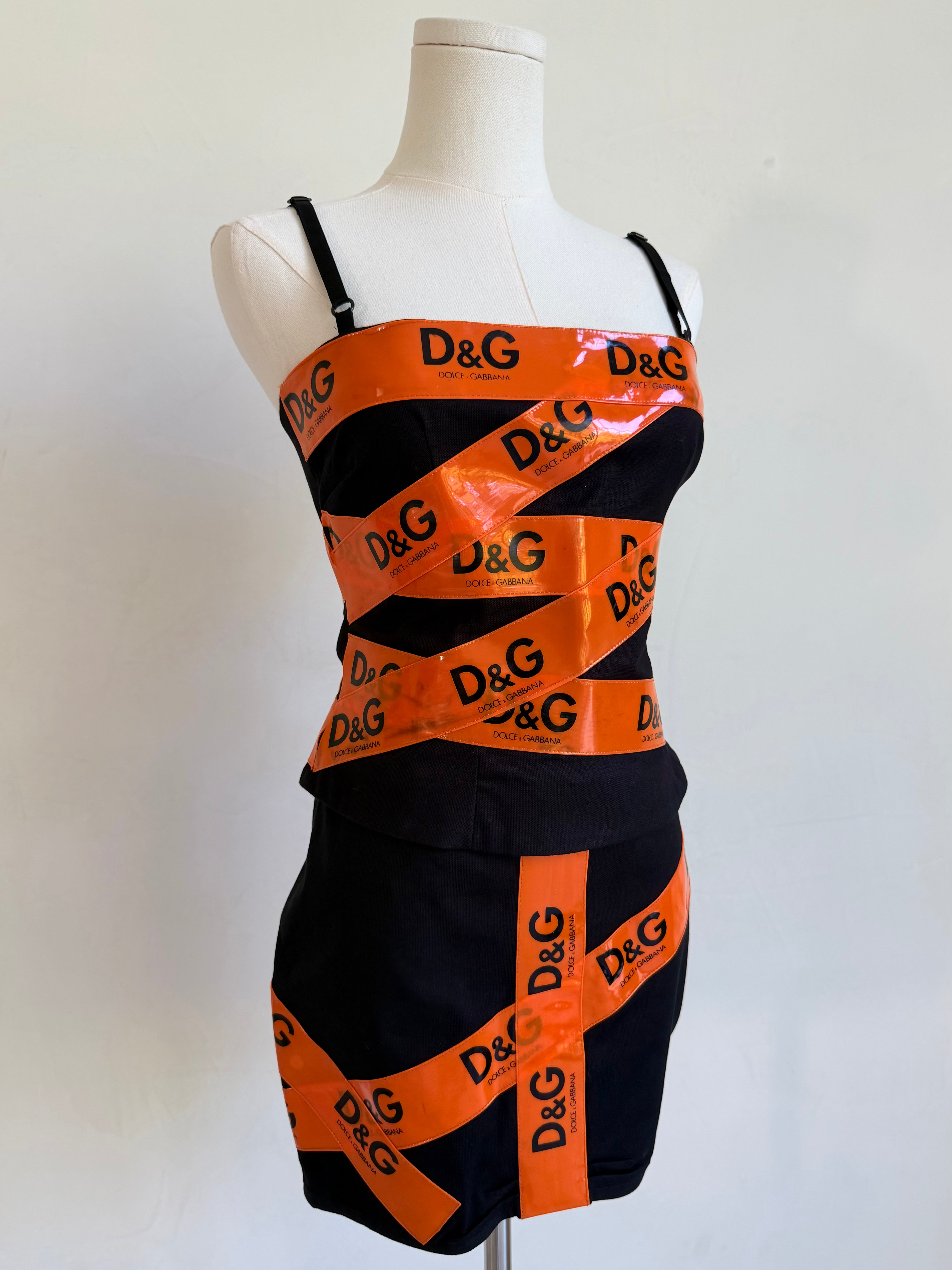 S/S 2001 Black & Orange Logo Tape Skirt