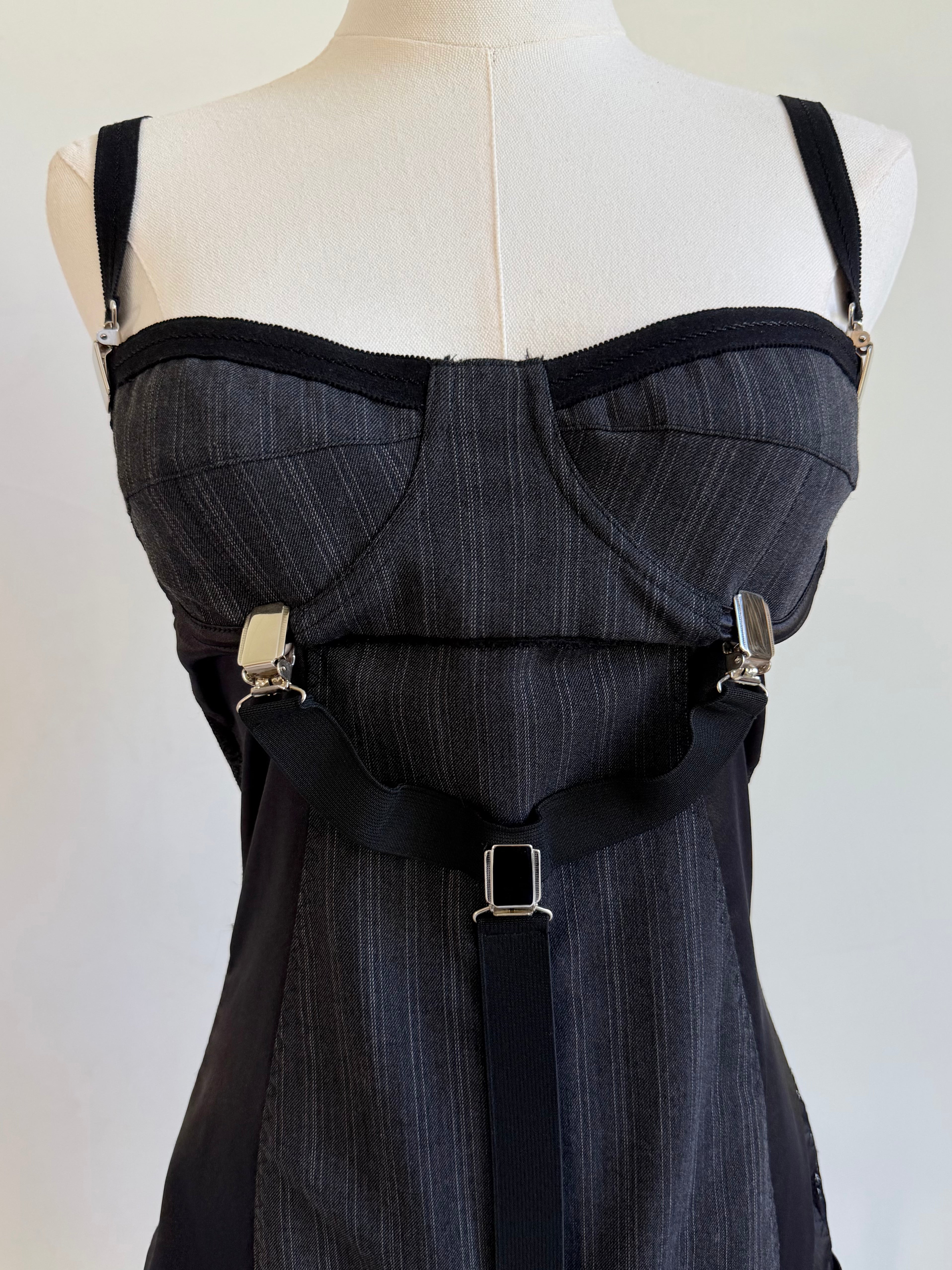 F/W 2003 Dark Grey Pinstripe Corset Dress with Suspenders
