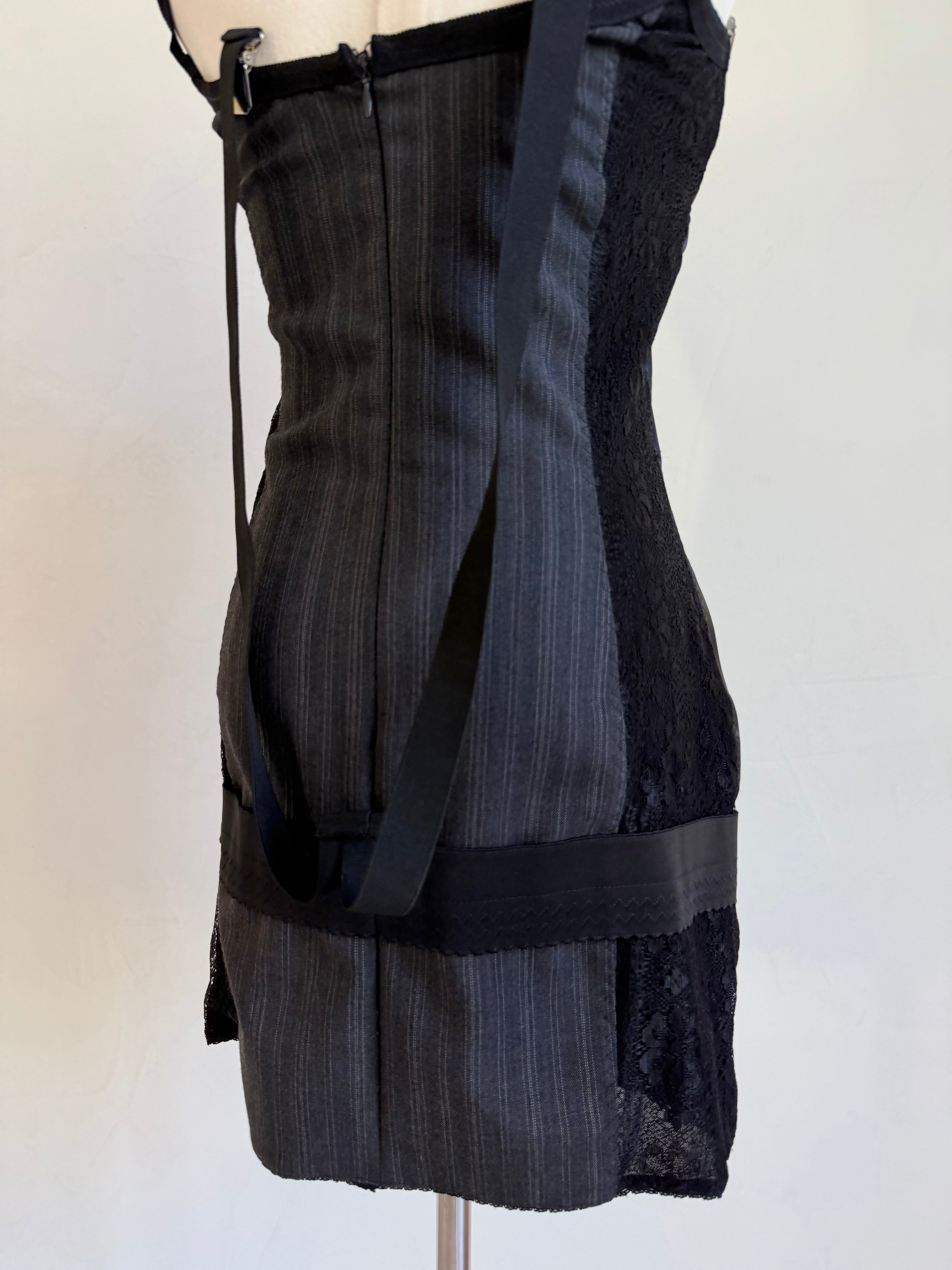 F/W 2003 Dark Grey Pinstripe Corset Dress with Suspenders