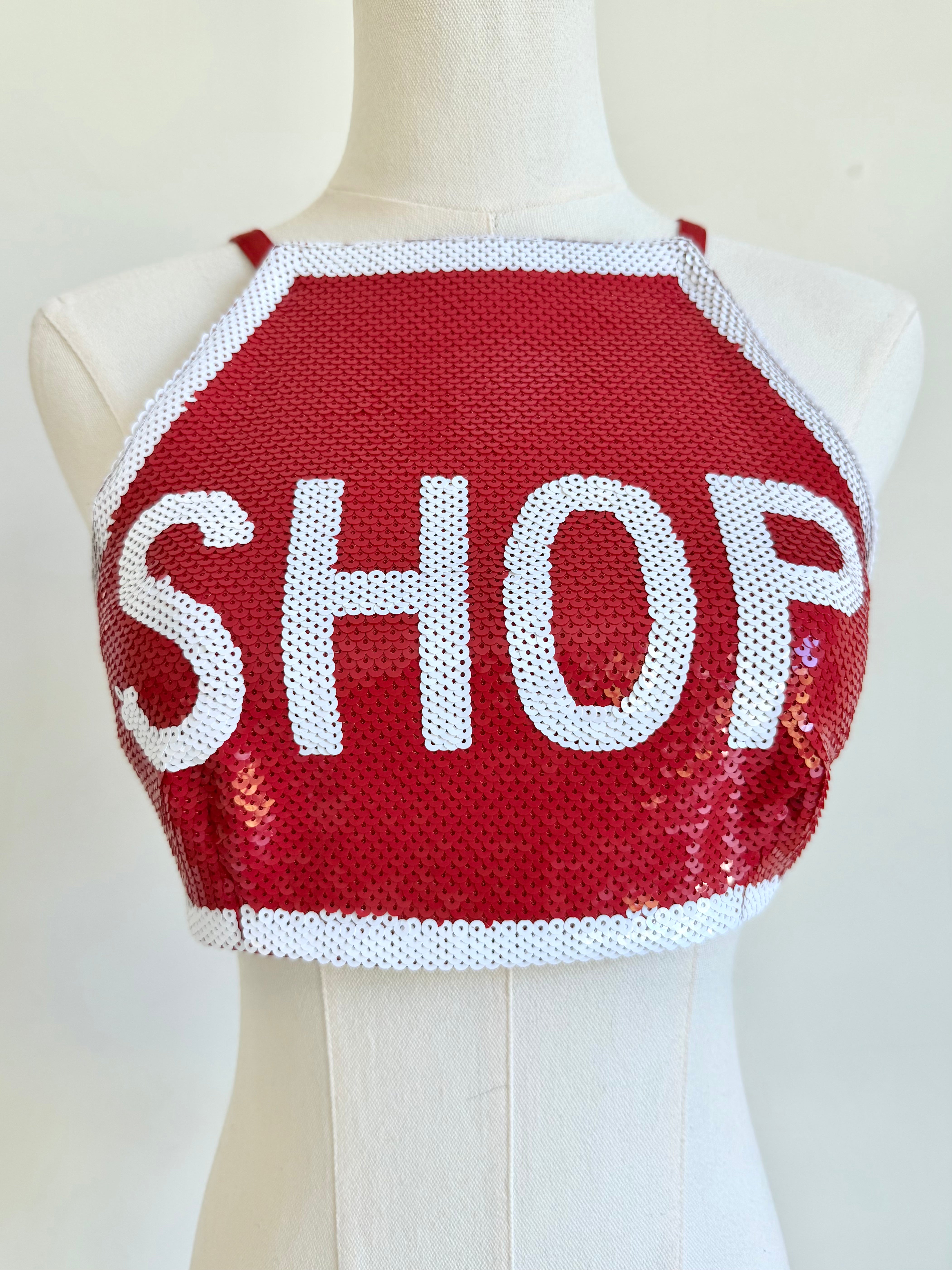 S/S 2016 Sequined "Shop" Crop Top