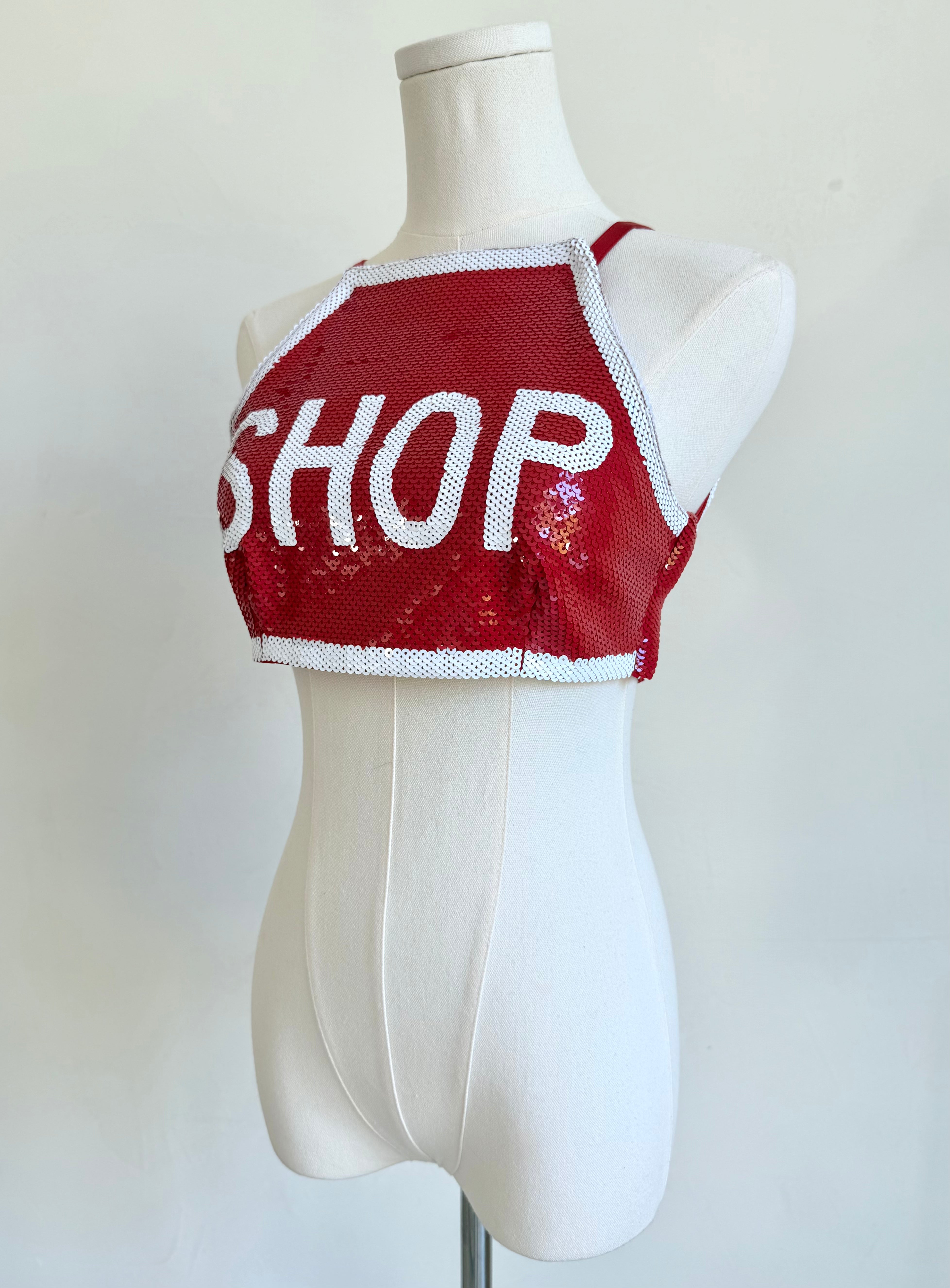 S/S 2016 Sequined "Shop" Crop Top