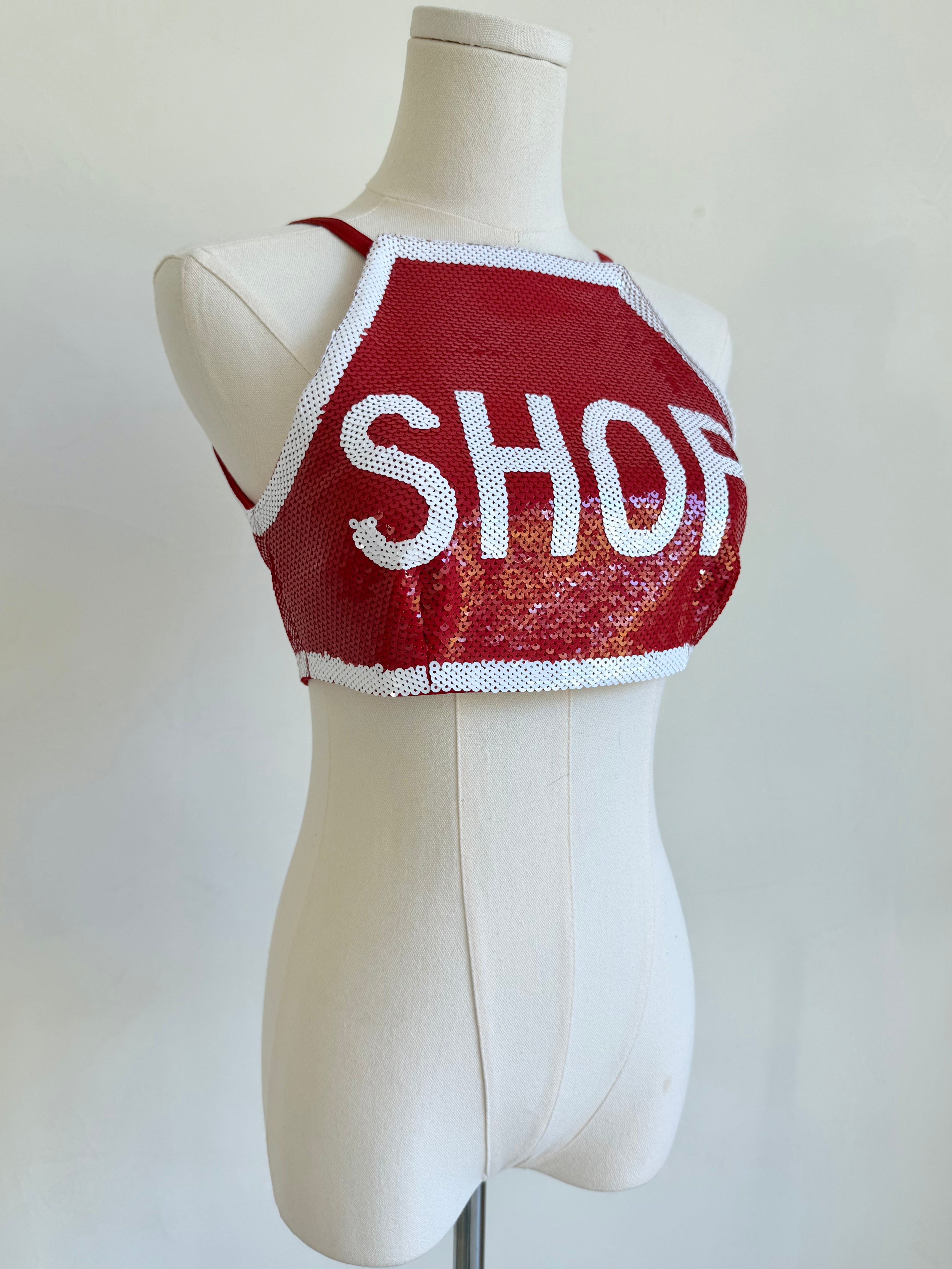 S/S 2016 Sequined "Shop" Crop Top