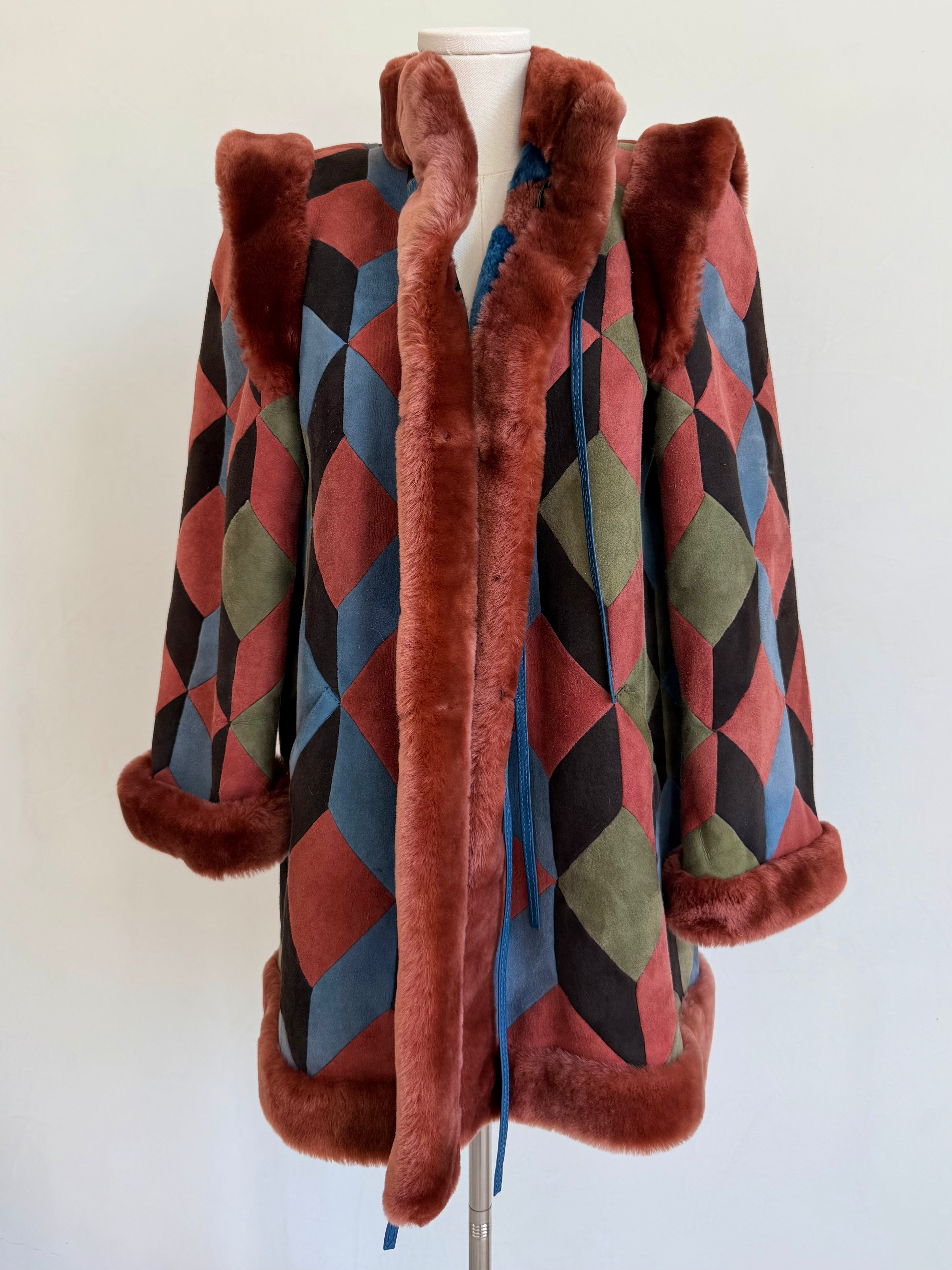 1970s Geometric Suede & Shearling Patchwork Coat