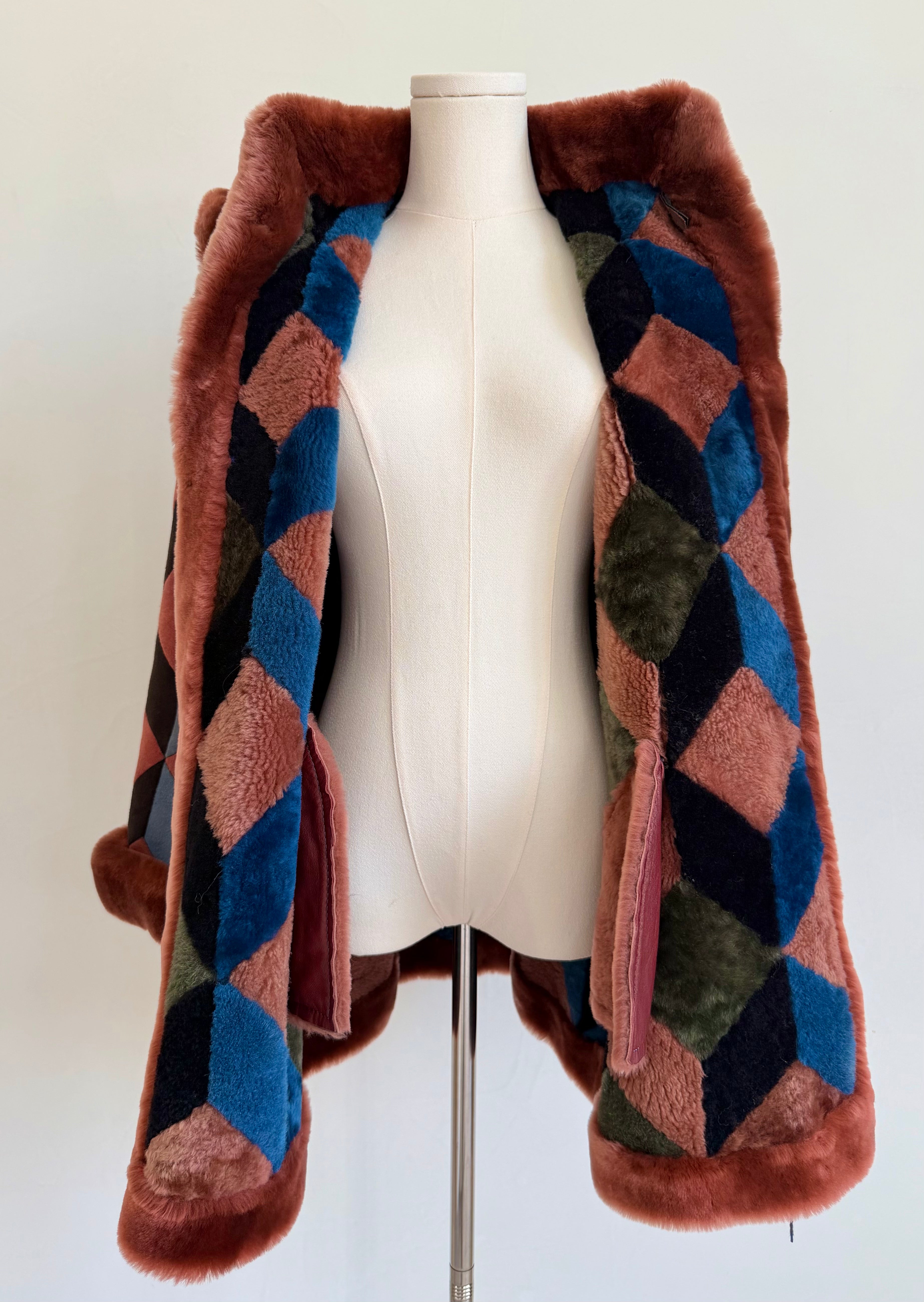 1970s Geometric Suede & Shearling Patchwork Coat