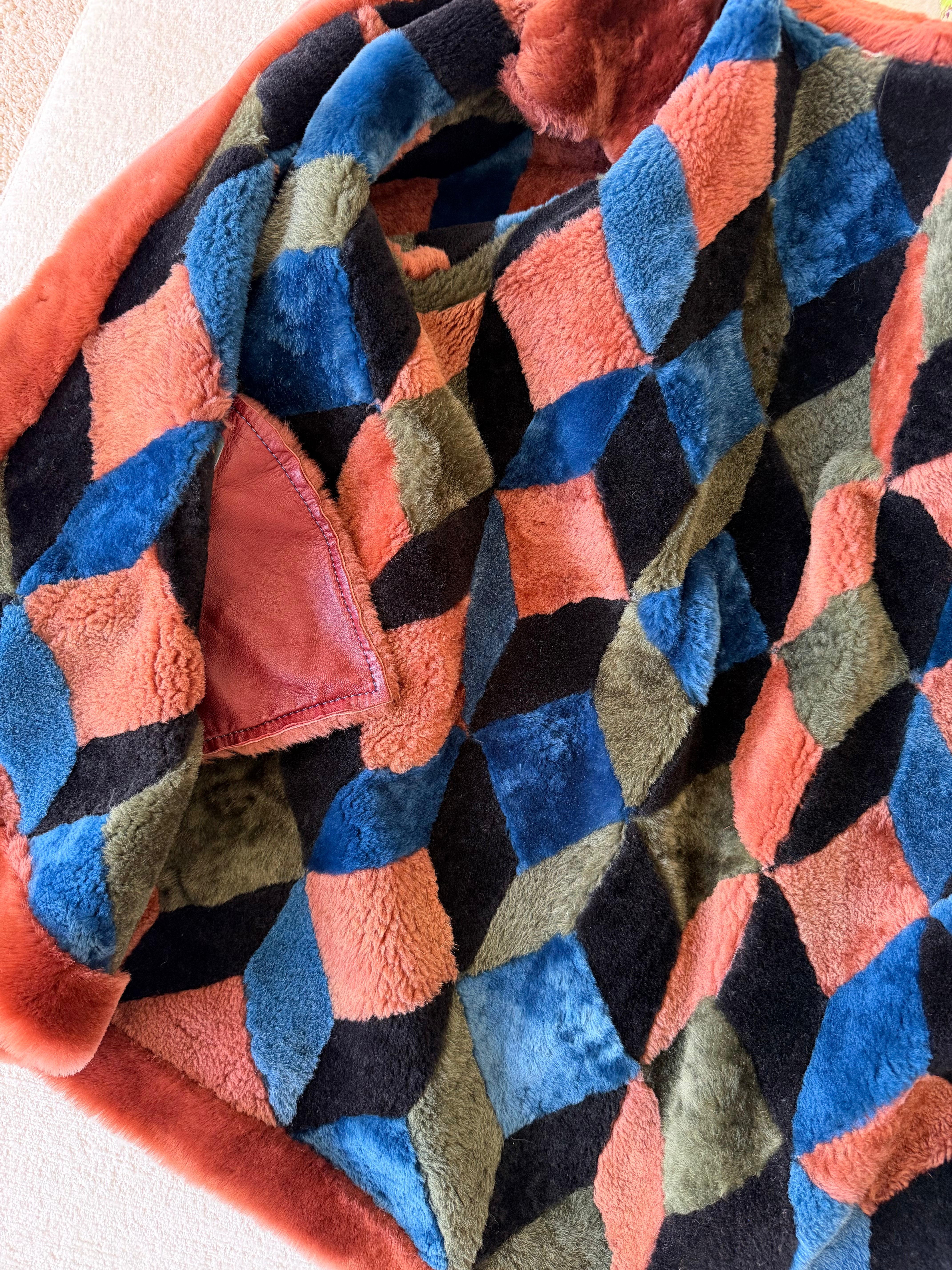 1970s Geometric Suede & Shearling Patchwork Coat