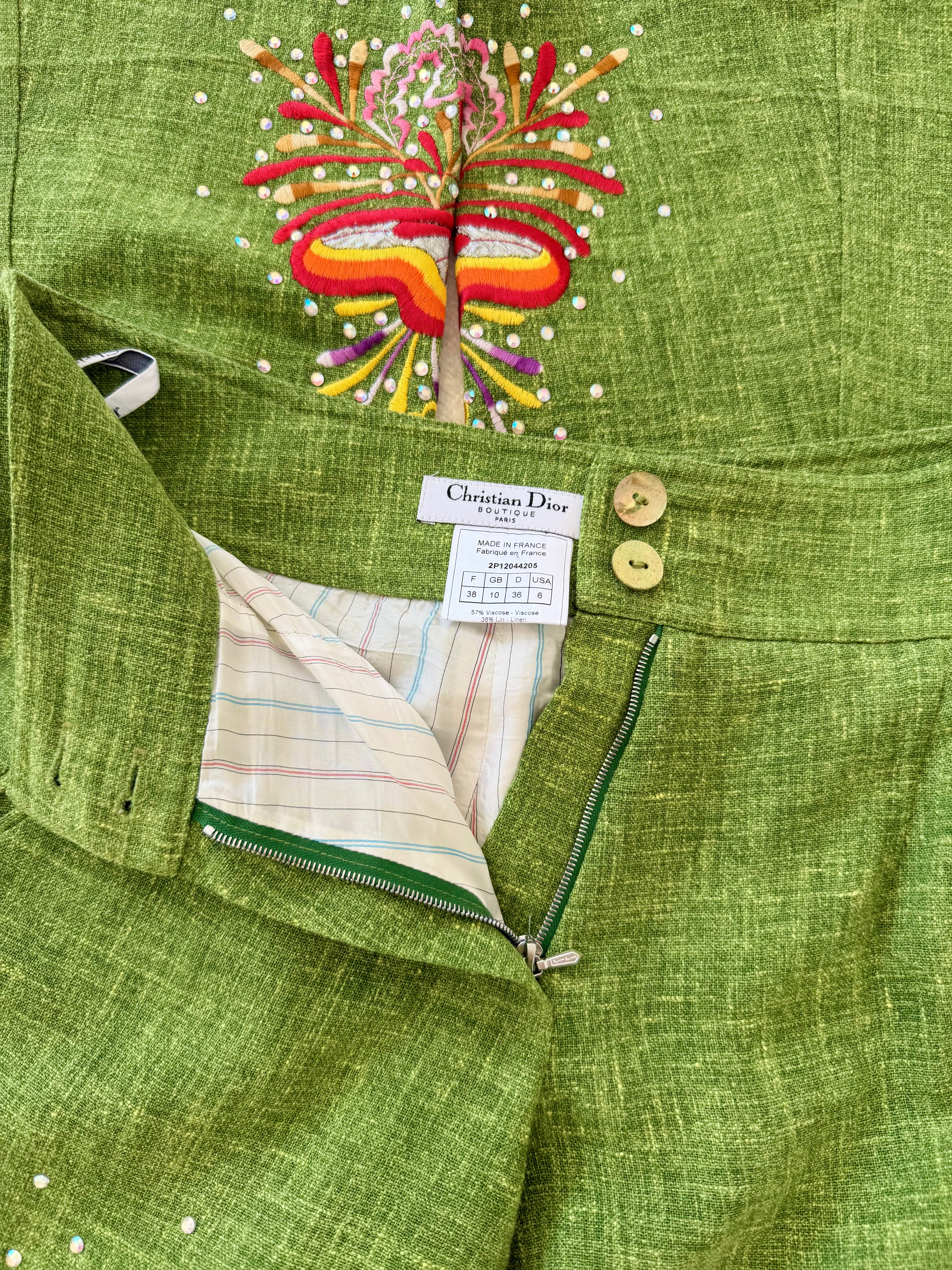 S/S 2003 Green Linen Butterfly Embroidered Trousers