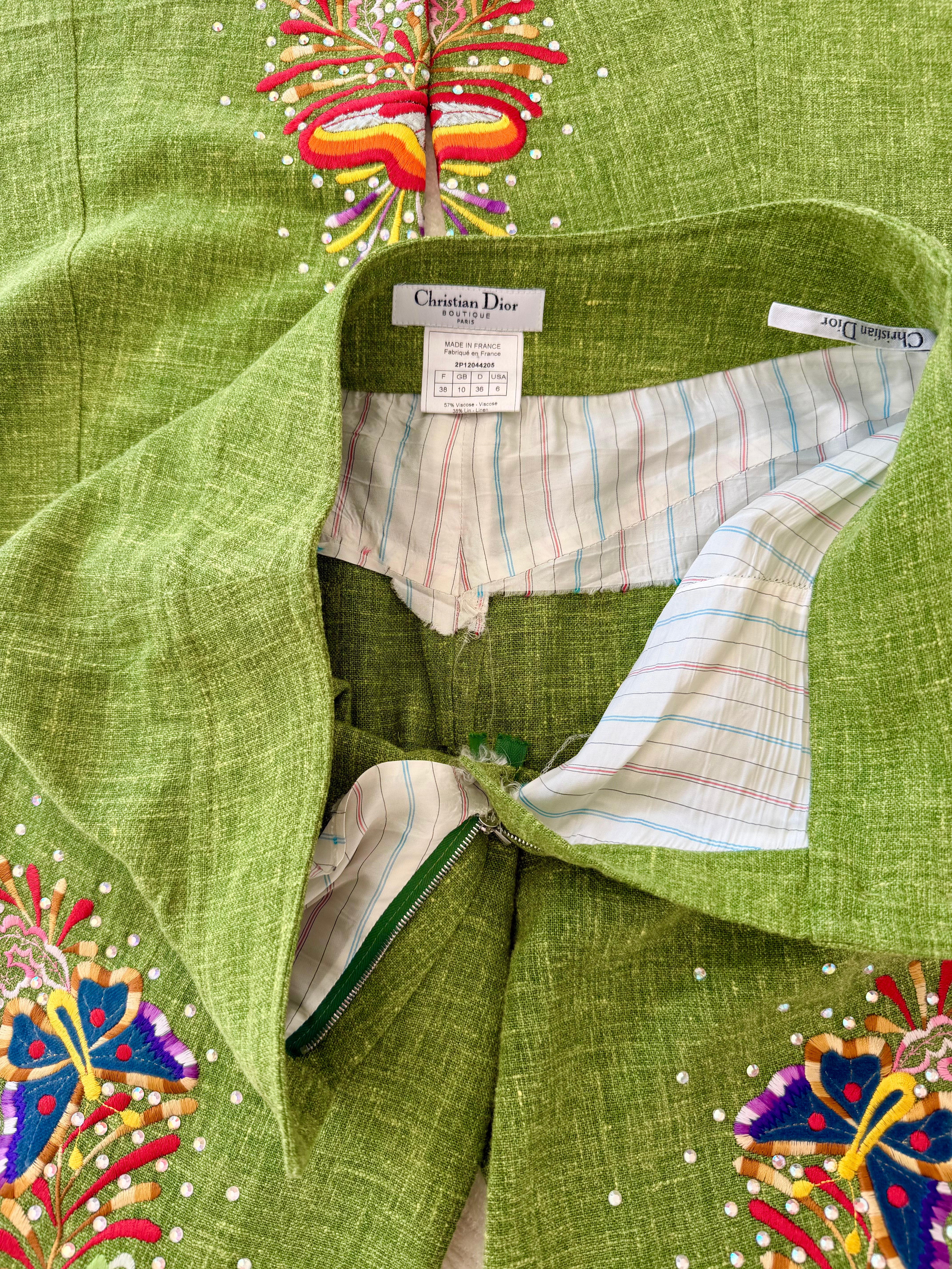 S/S 2003 Green Linen Butterfly Embroidered Trousers