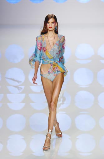 S/S 2004 Blue Floral Wrap Top and Skirt Set