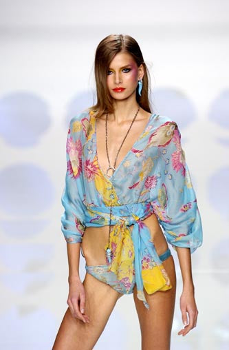 S/S 2004 Blue Floral Wrap Top and Skirt Set