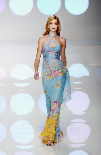 S/S 2004 Blue Floral Wrap Top and Skirt Set