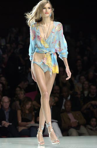 S/S 2004 Blue Floral Wrap Top and Skirt Set