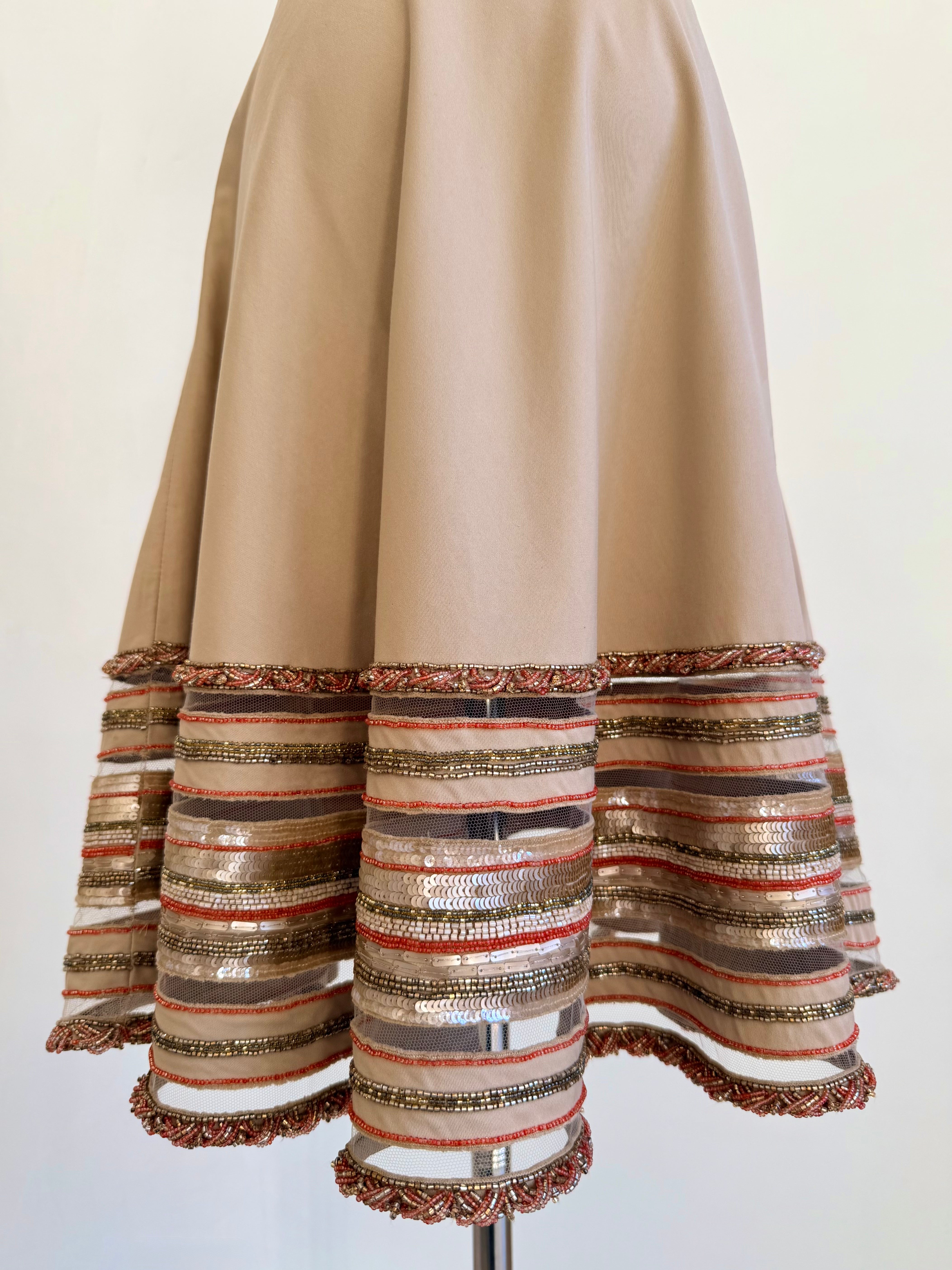 S/S 2005 Khaki Skirt with Beaded Embellishment Trim
