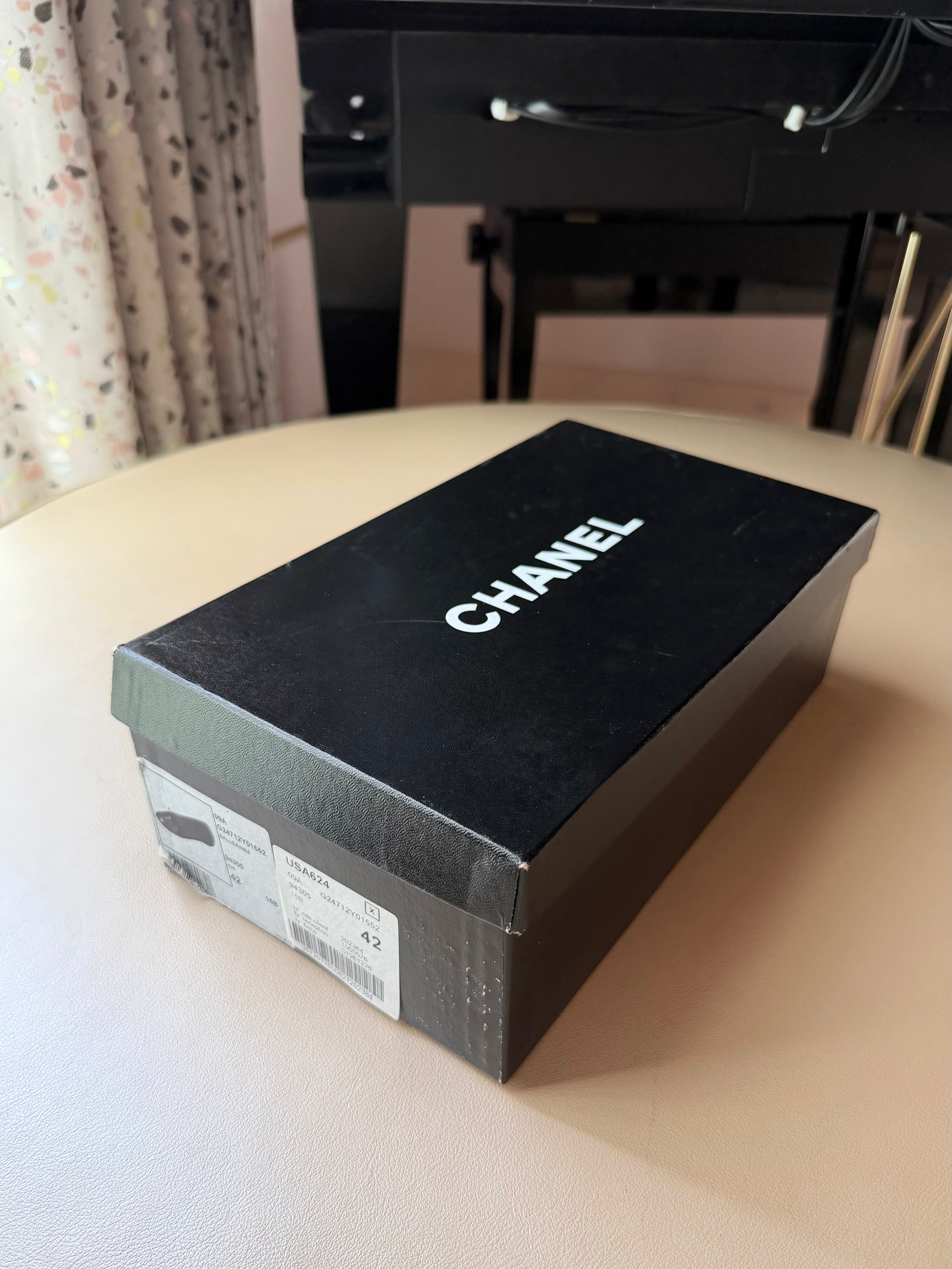 NIB Black Quilted Lambskin "CC" Ballet Flats with Bow
