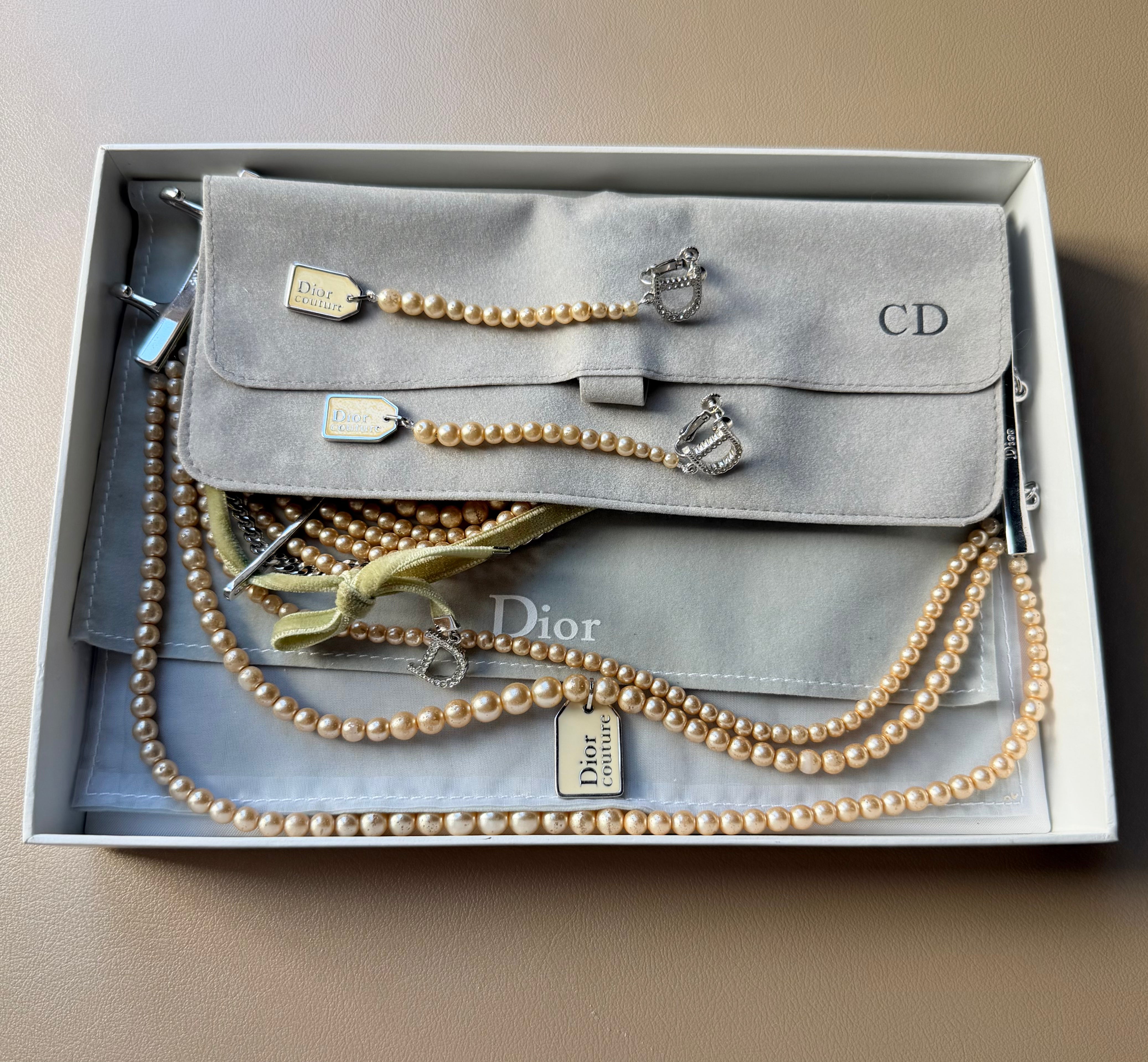 “Dior Couture” Multi-Strand Pearl Choker & Drop Earrings