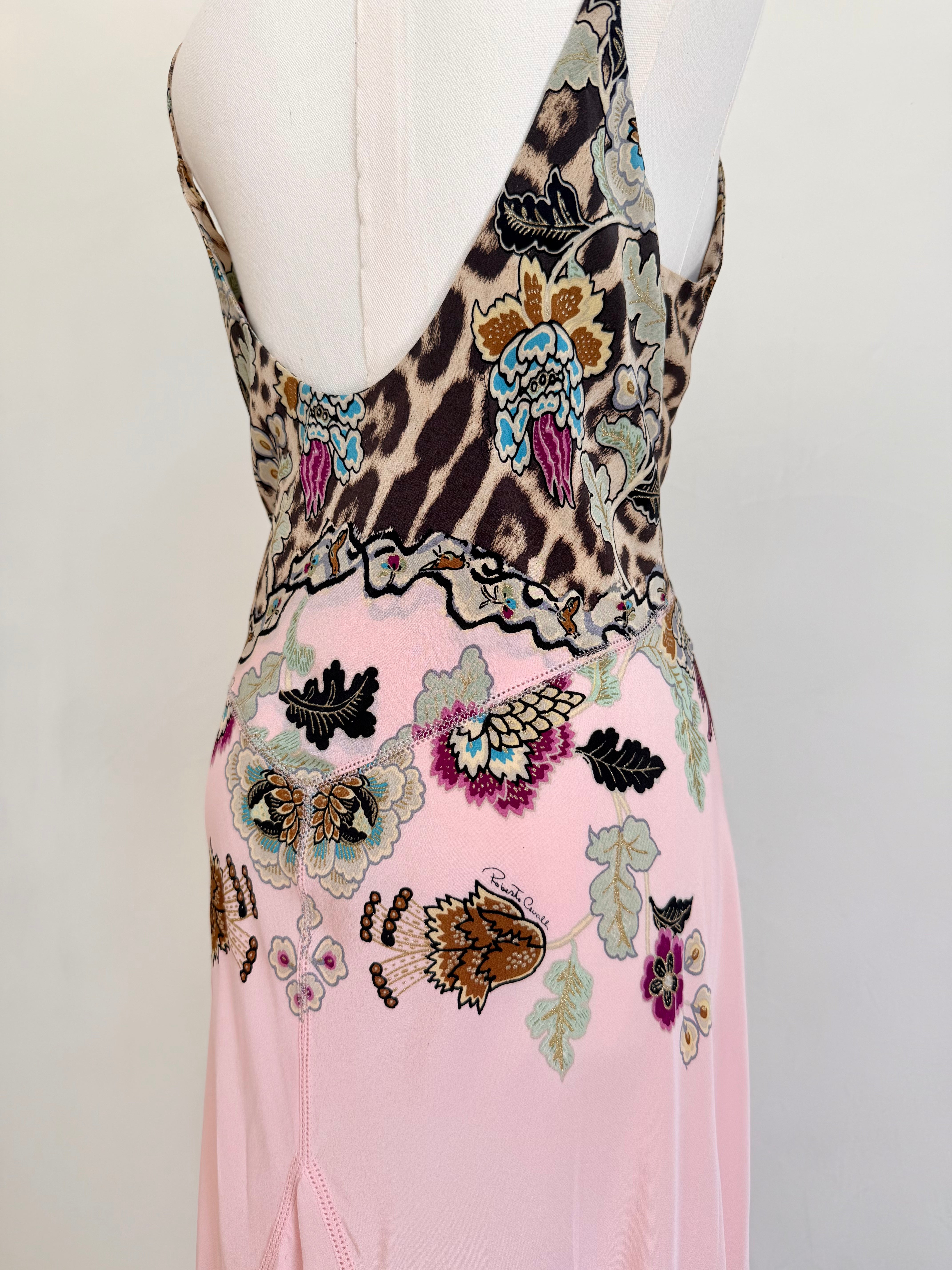 S/S 2003 Pink Leopard Chinoiserie Print Silk Maxi Dress