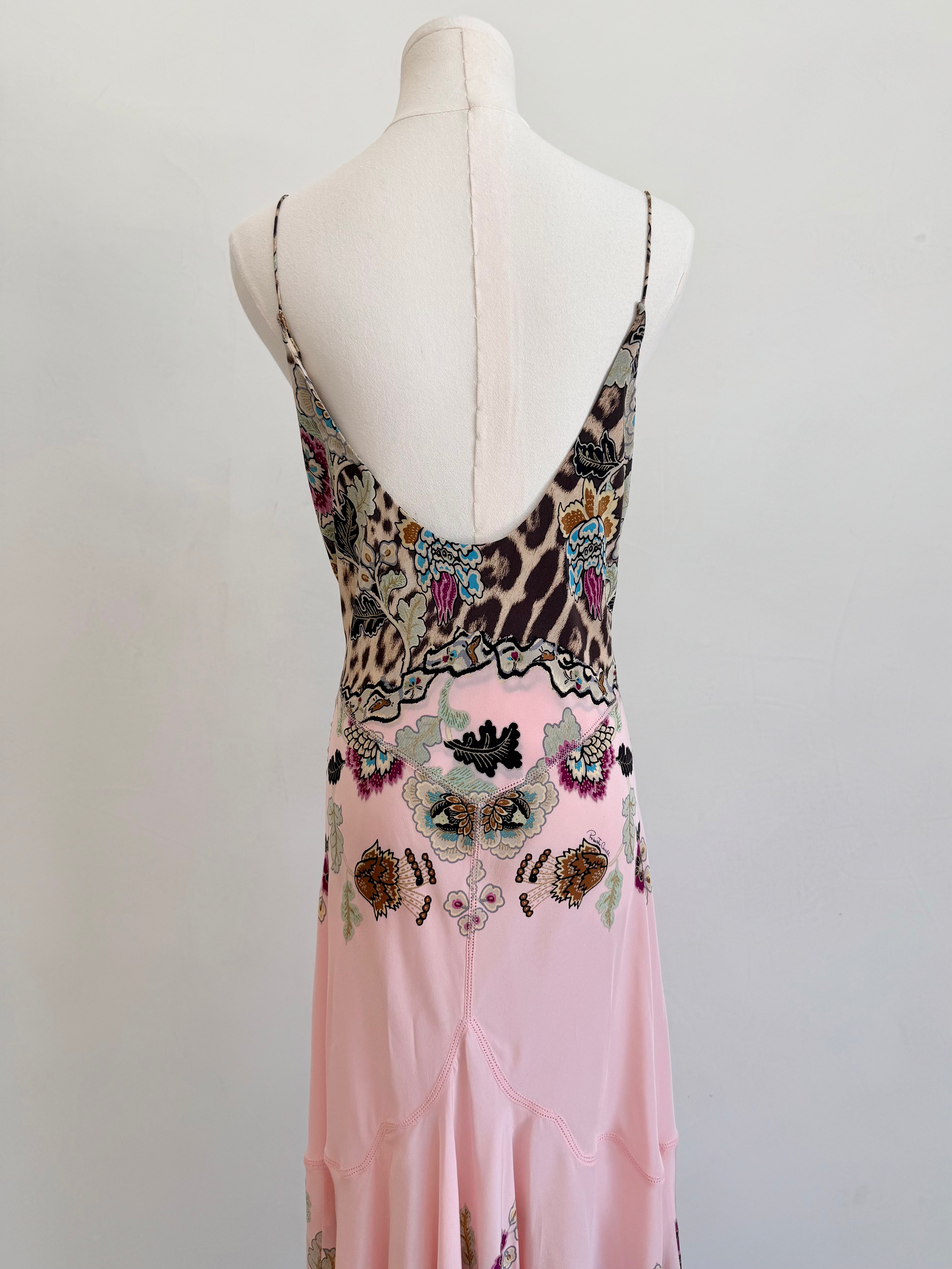 S/S 2003 Pink Leopard Chinoiserie Print Silk Maxi Dress