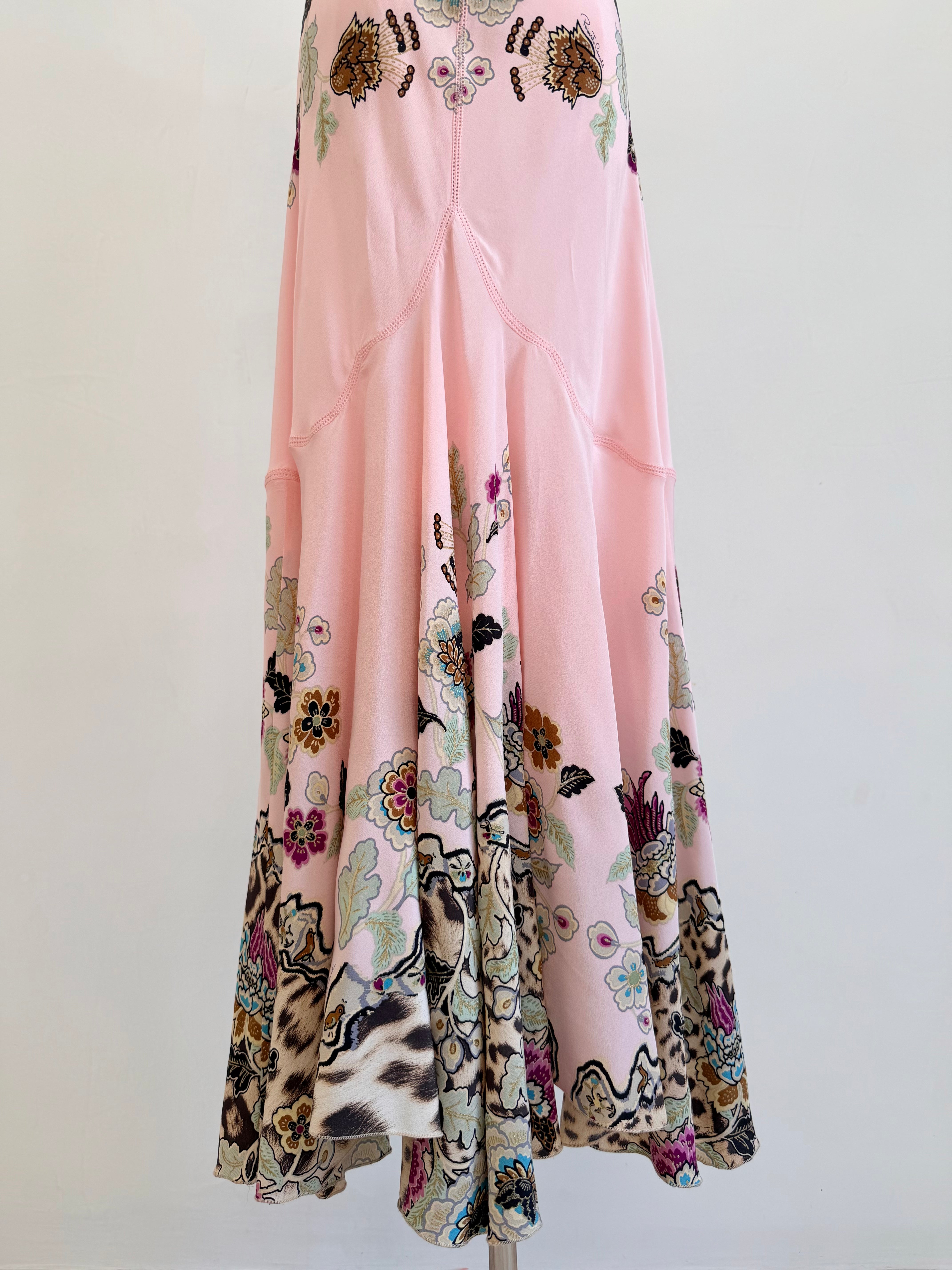 S/S 2003 Pink Leopard Chinoiserie Print Silk Maxi Dress