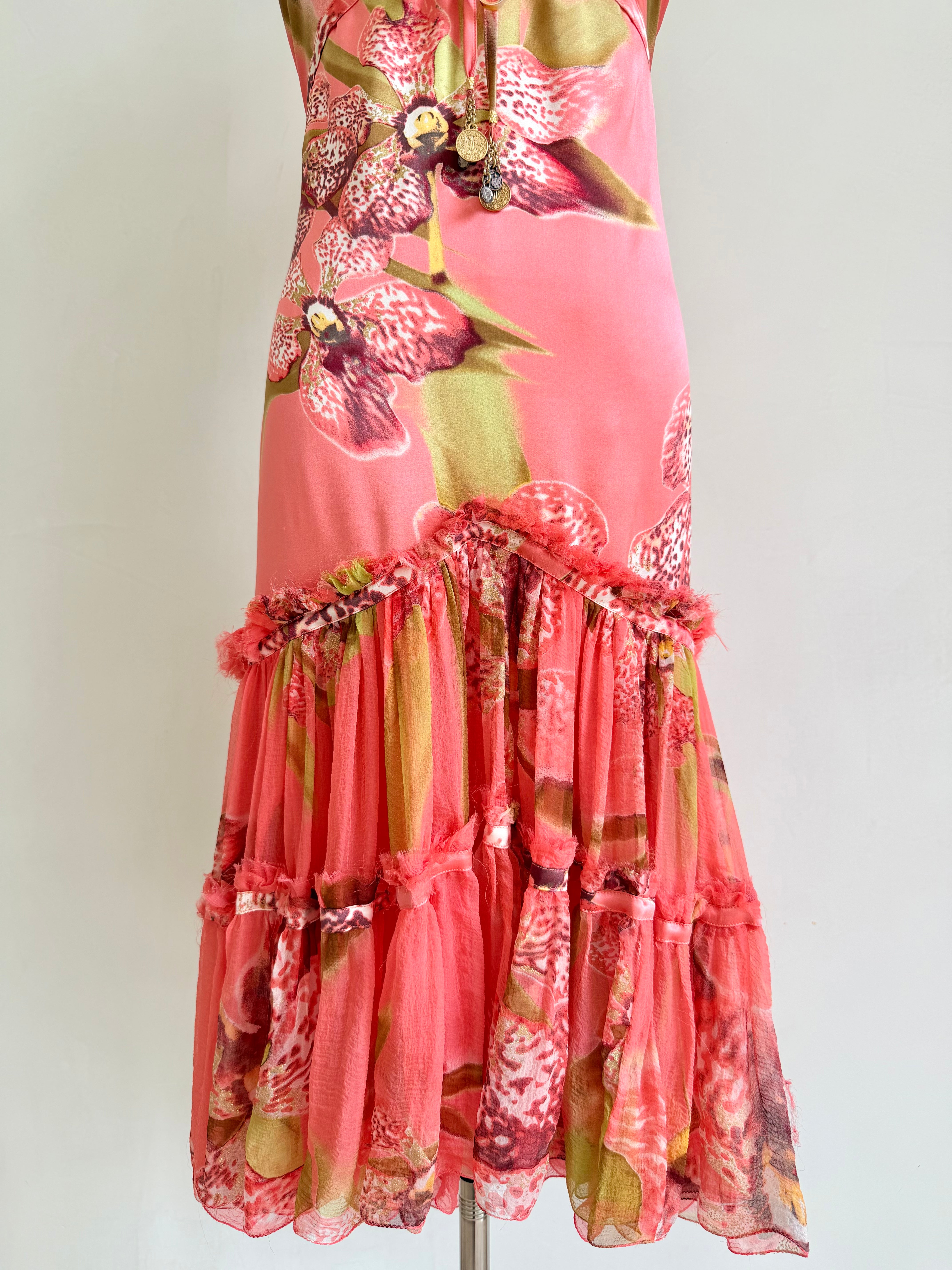 S/S 2005 Pink Floral Silk Ruffle Dress