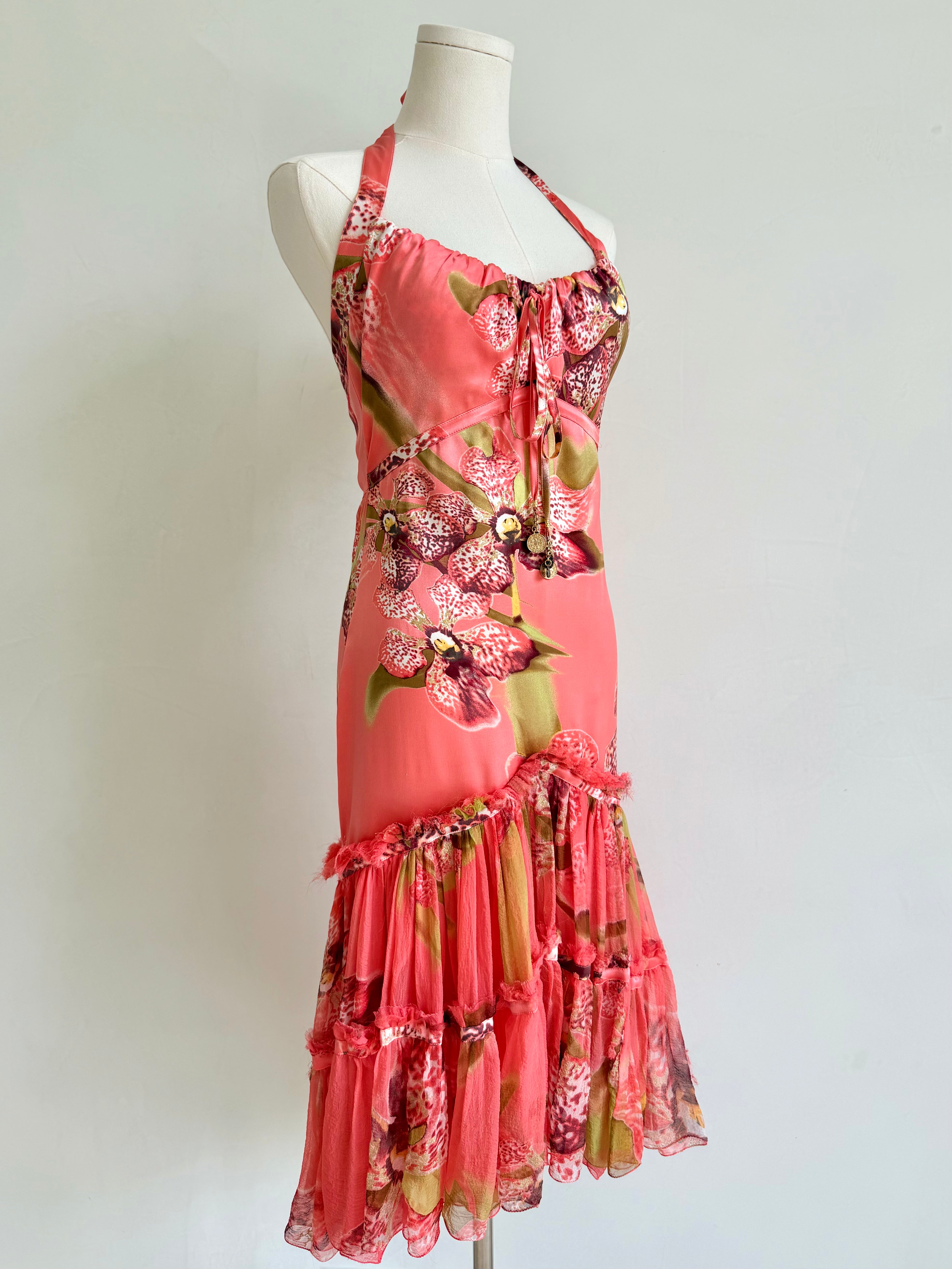 S/S 2005 Pink Floral Silk Ruffle Dress