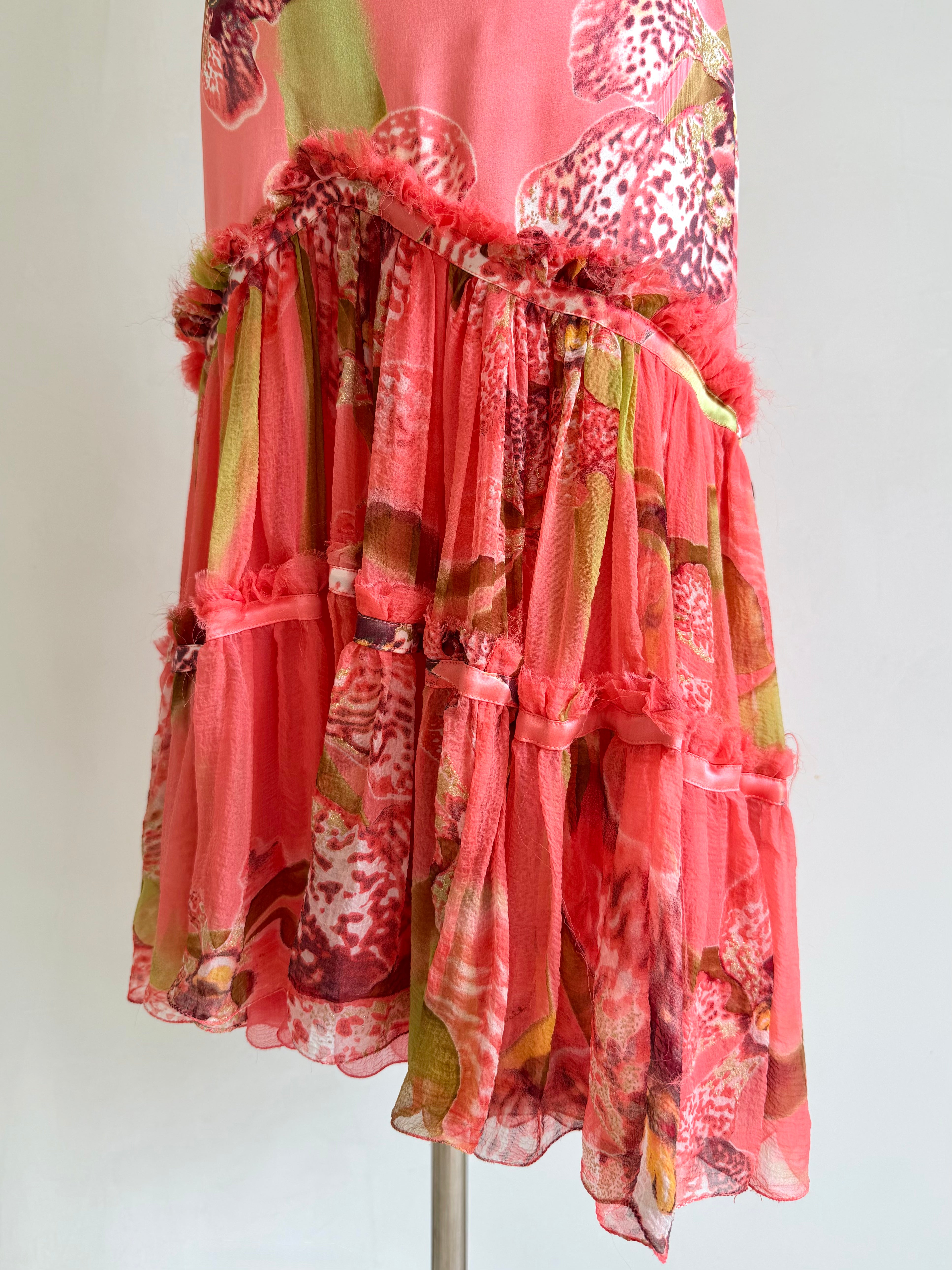 S/S 2005 Pink Floral Silk Ruffle Dress