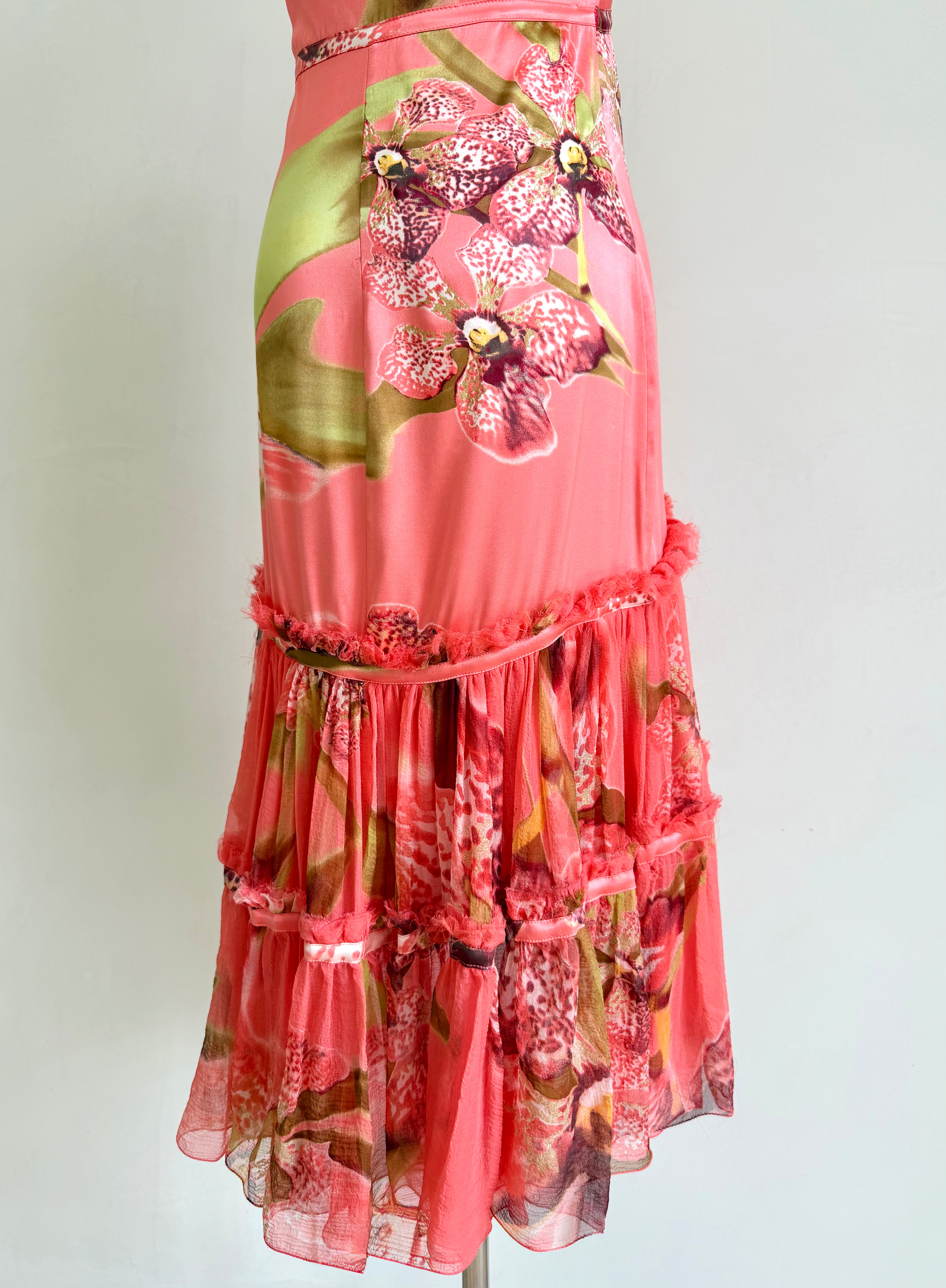 S/S 2005 Pink Floral Silk Ruffle Dress
