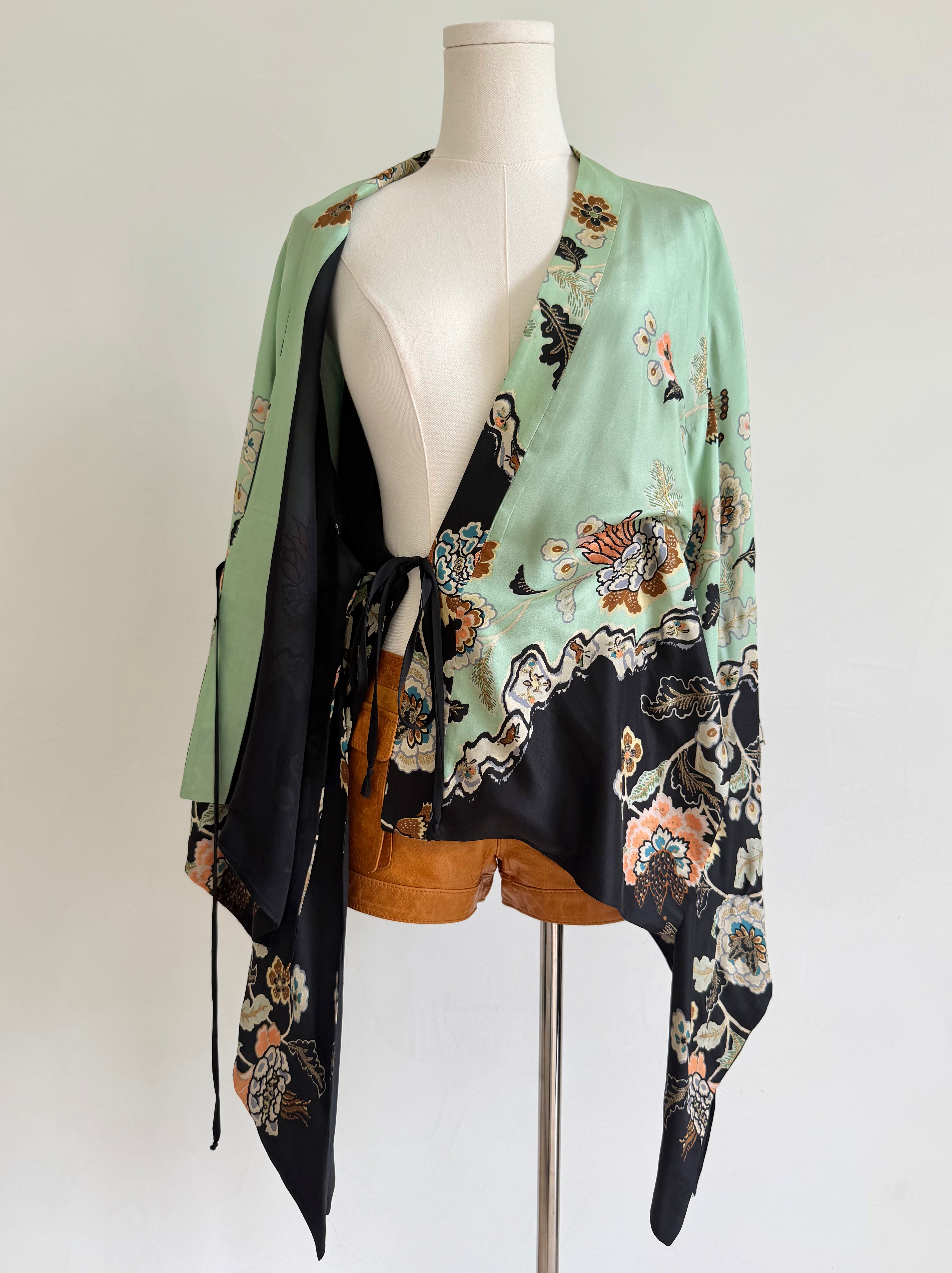 S/S 2003 Mint Floral Chinoiserie Silk Kimono