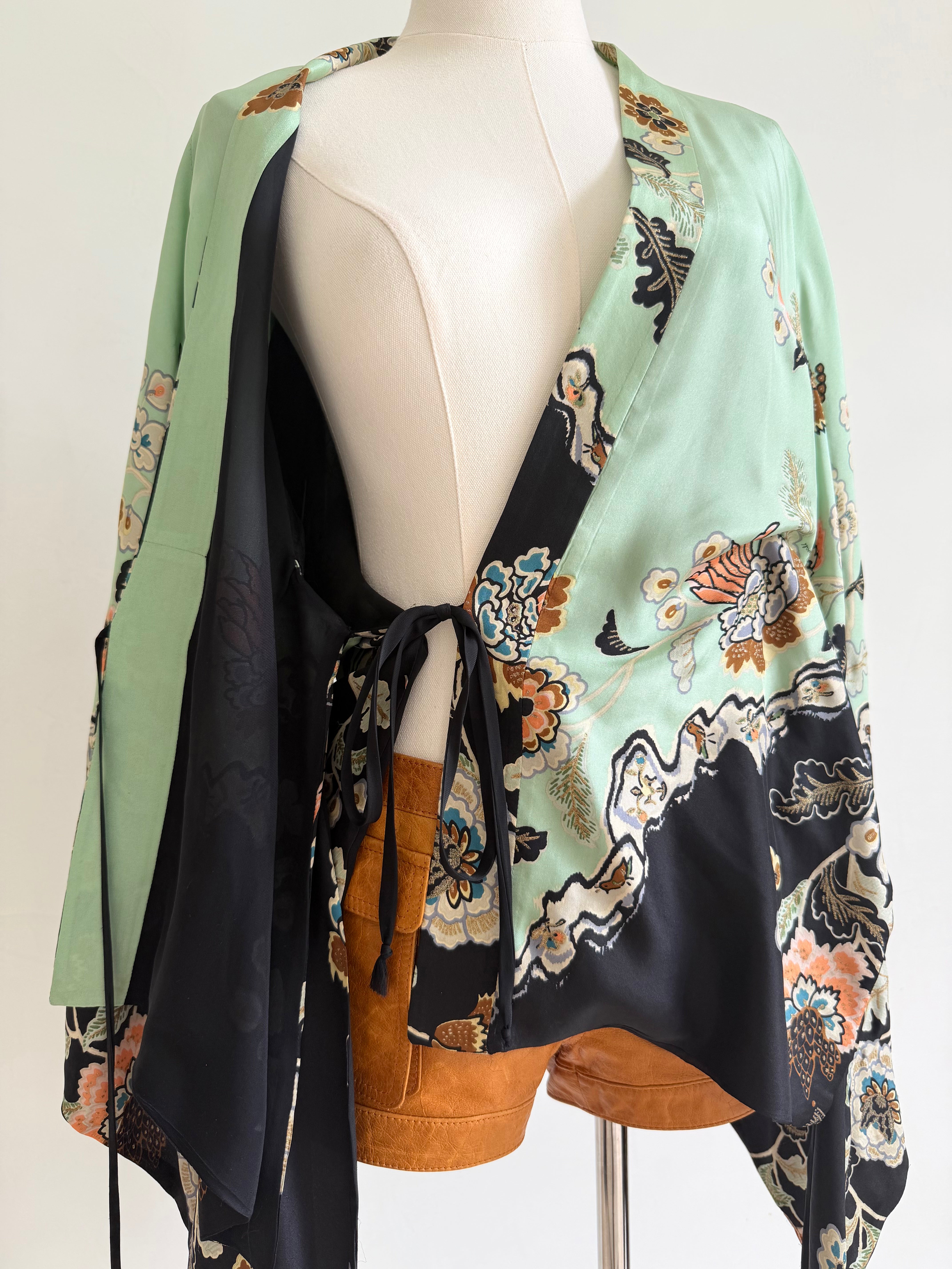 S/S 2003 Mint Floral Chinoiserie Silk Kimono