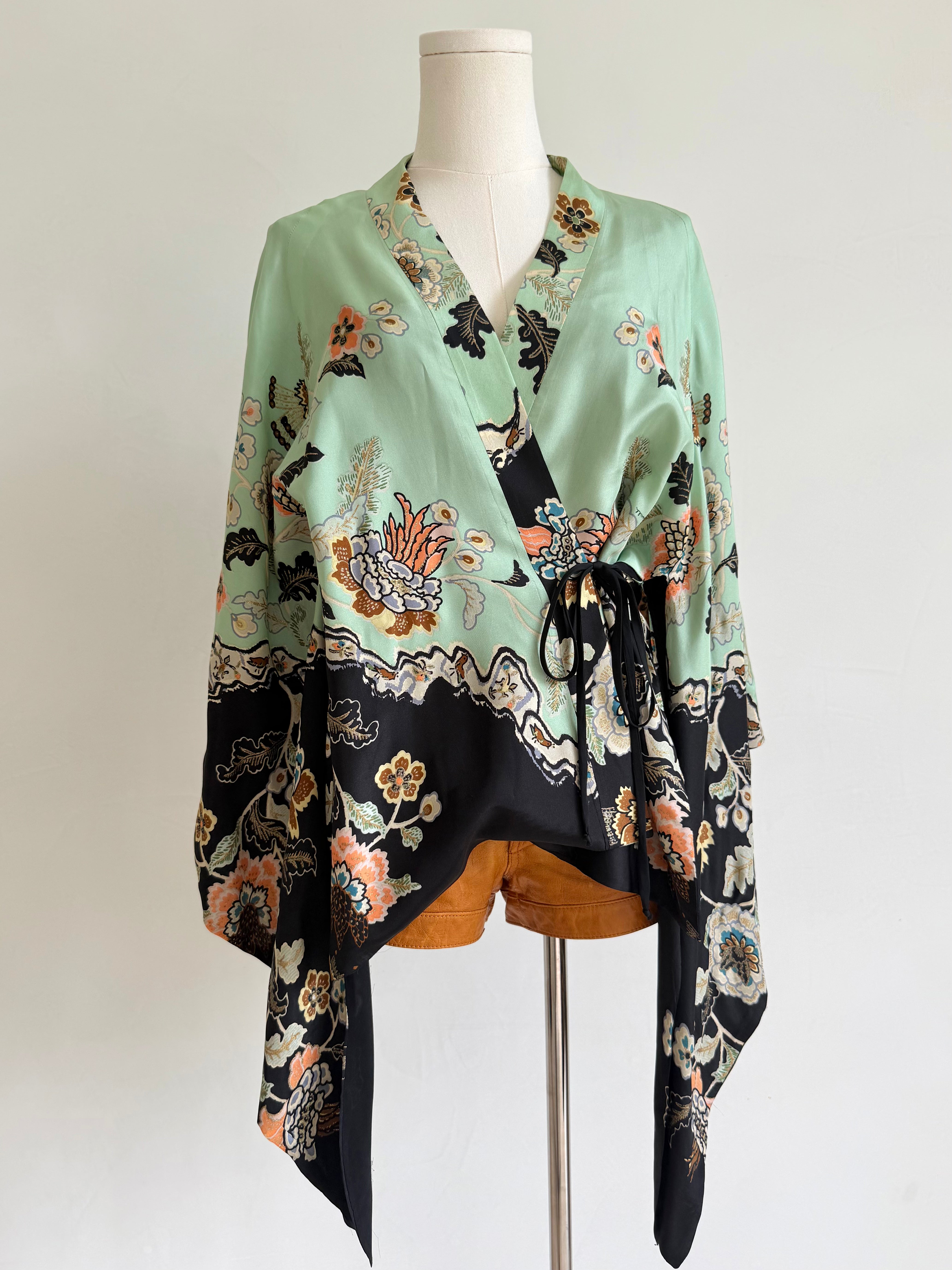 S/S 2003 Mint Floral Chinoiserie Silk Kimono